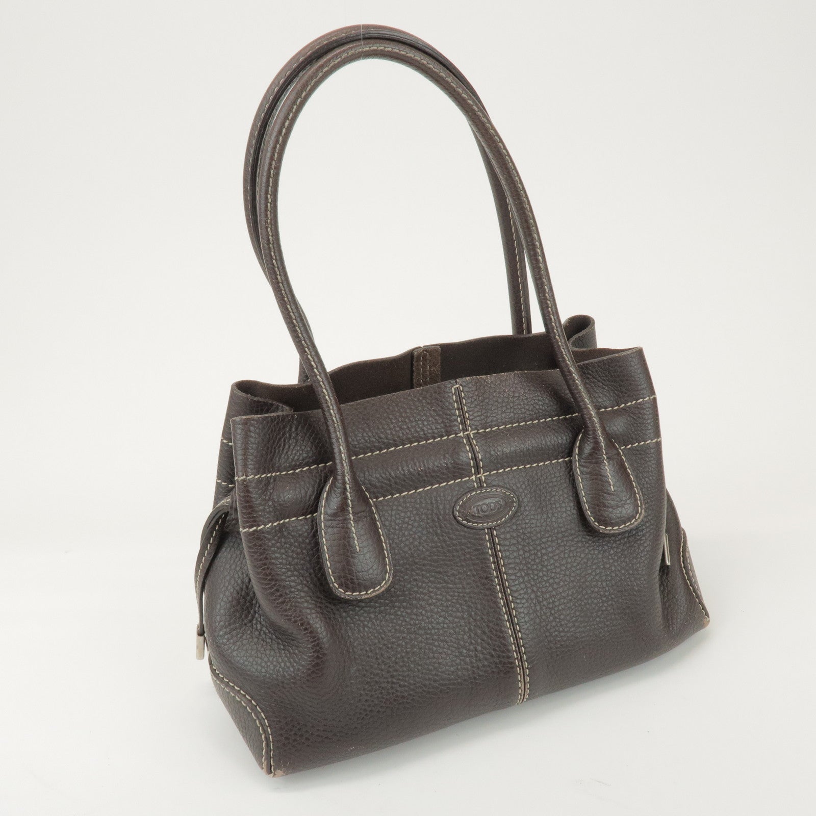 TOD'S Leather Shoulder Bag Hand Bag Dark Brown