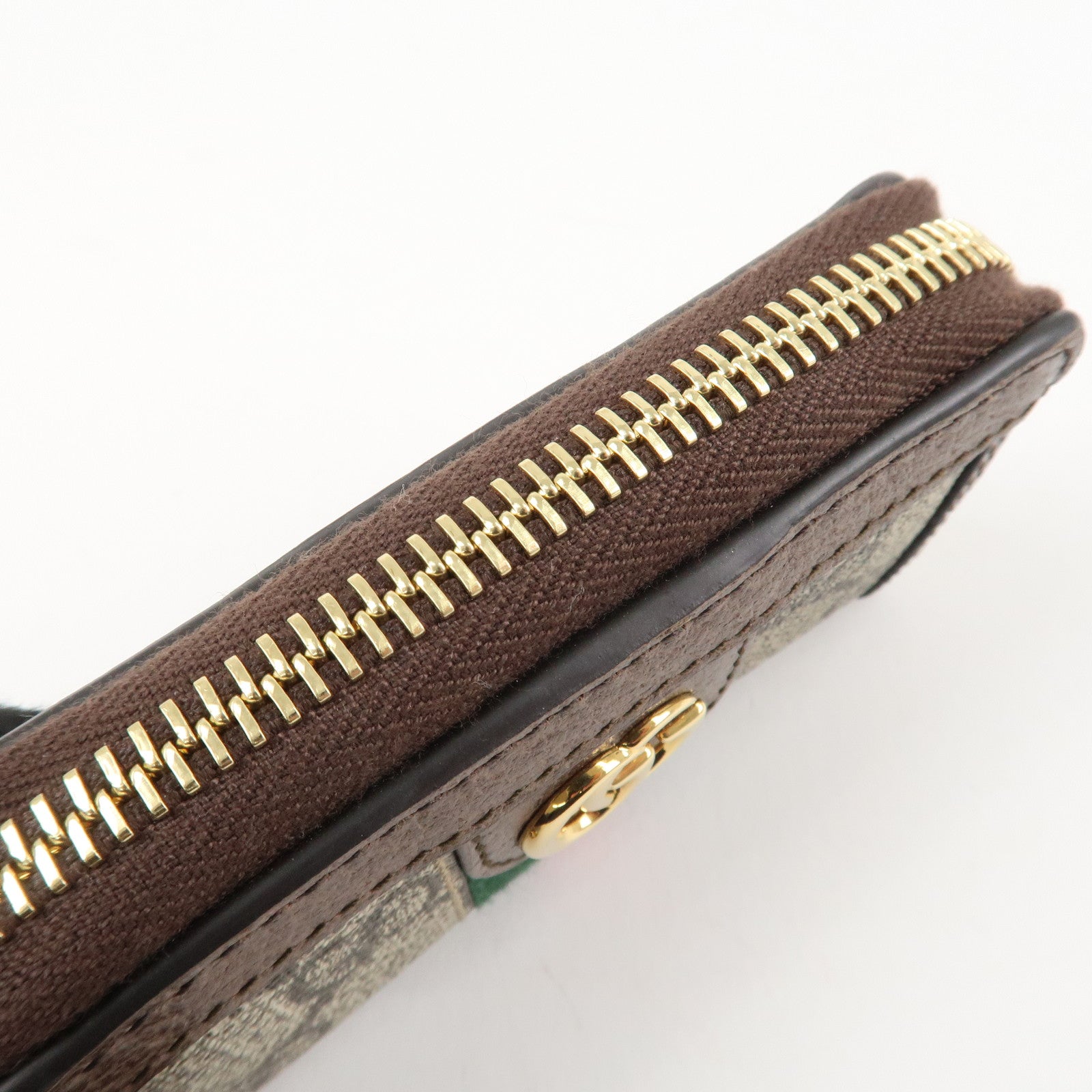 GUCCI Ophidia Sherry Zip Around Key Case Coin Case Beige Brown 523157 Used