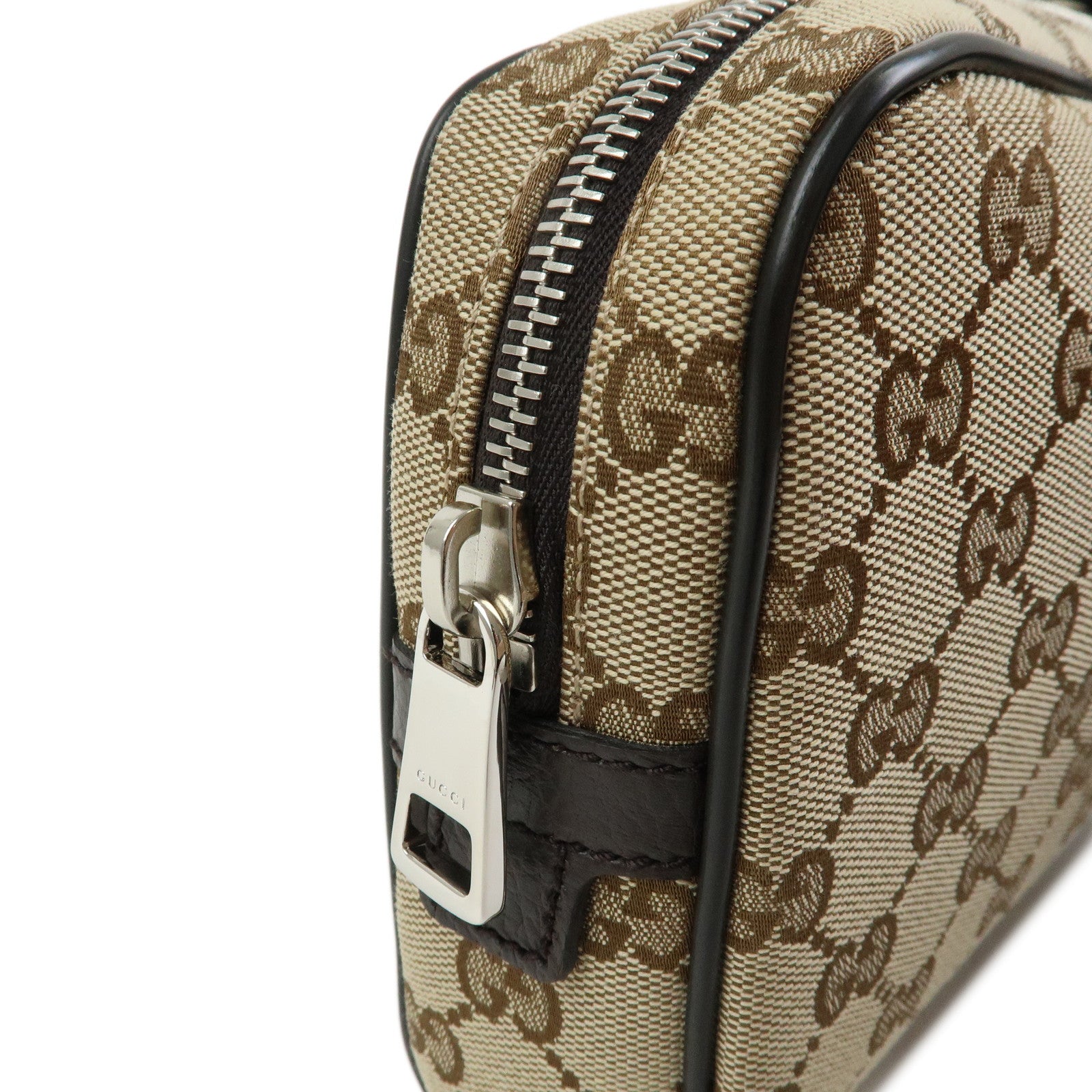 GUCCI GG Canvas Leahter Waist Pouch Body Bag Beige Brown 449174