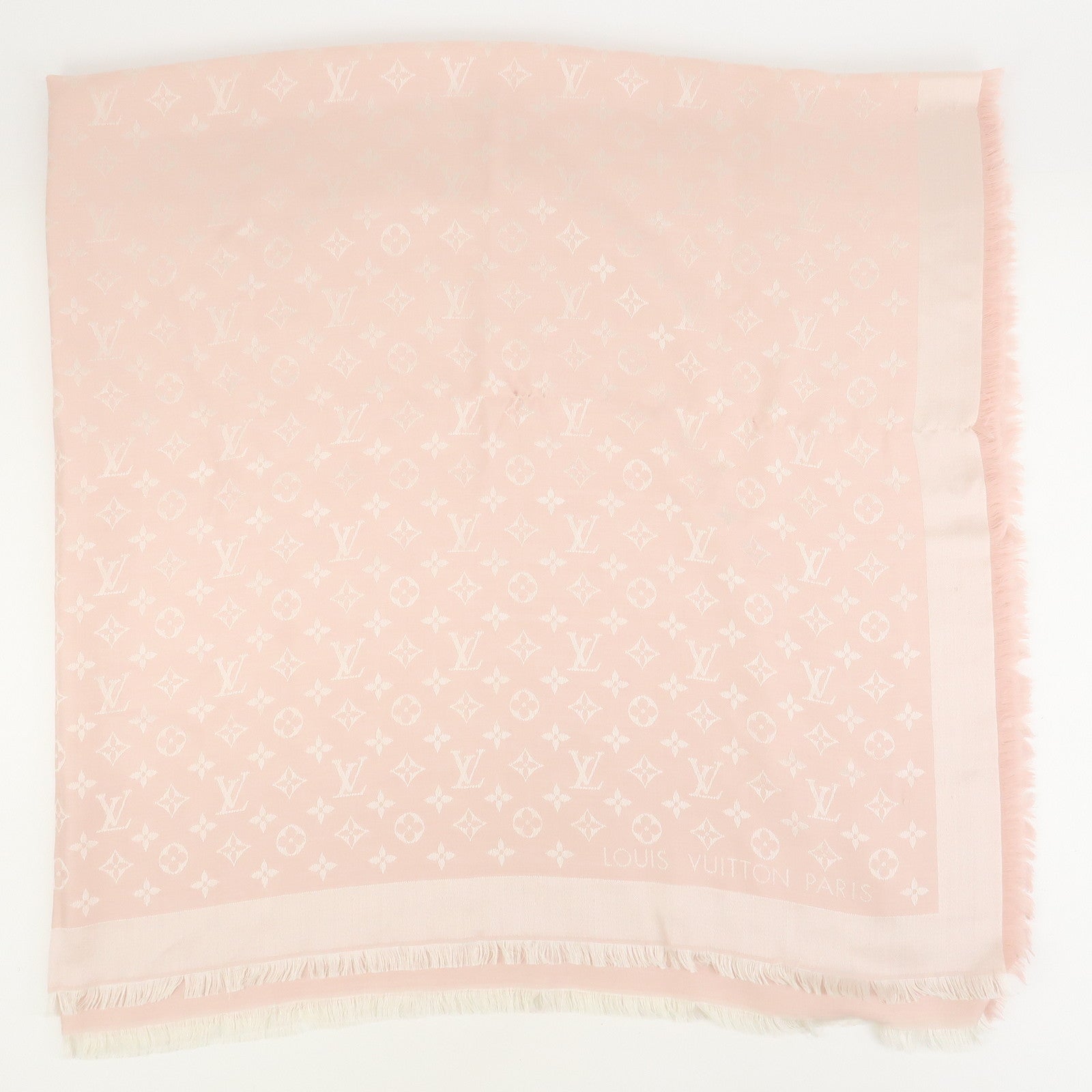 Louis Vuitton Monogram Silk Wook Shawl Scarf Rose Pink M72046