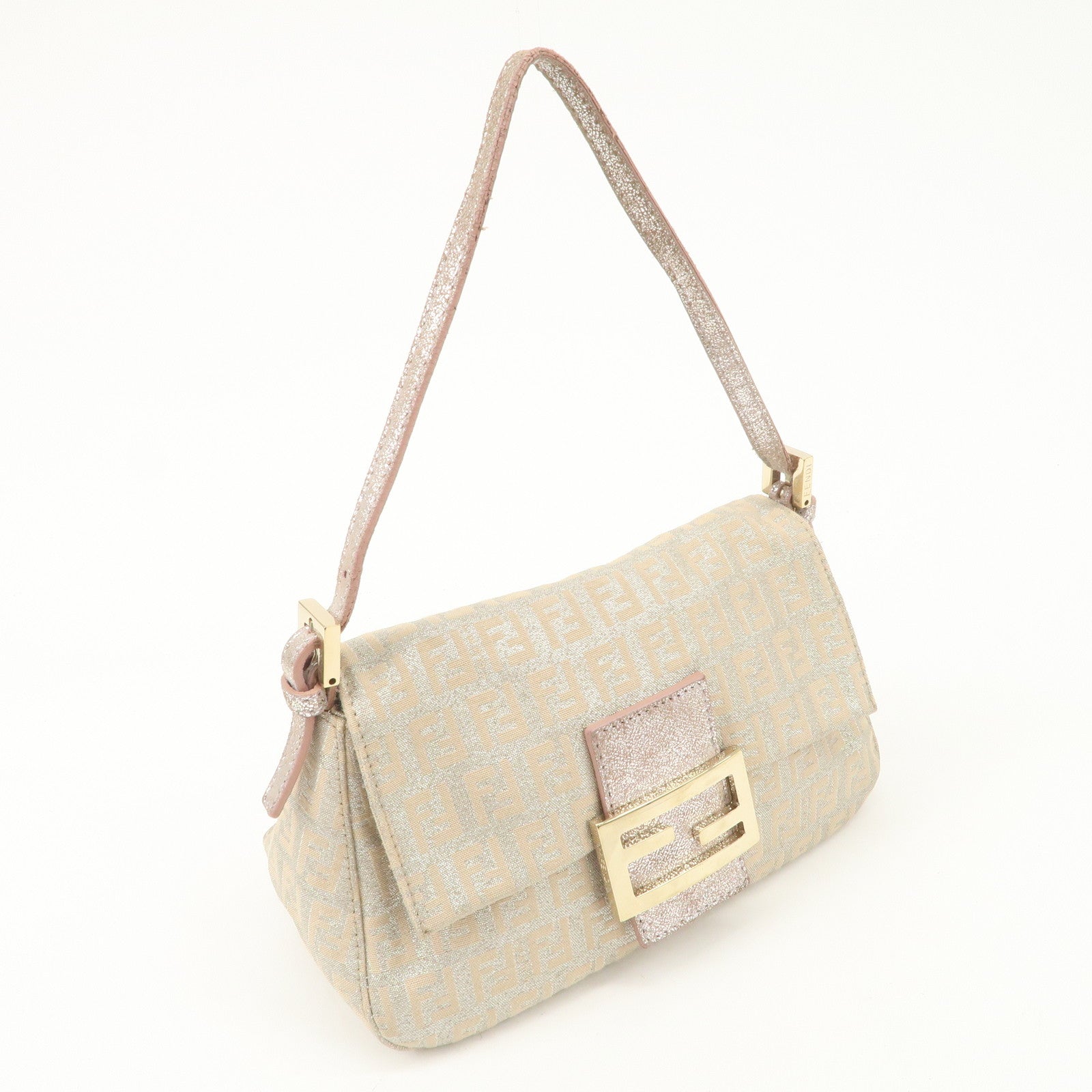 FENDI Mini Mamma Baguette Zucchino Canvas Leather Shoulder Bag 8BR180 Used