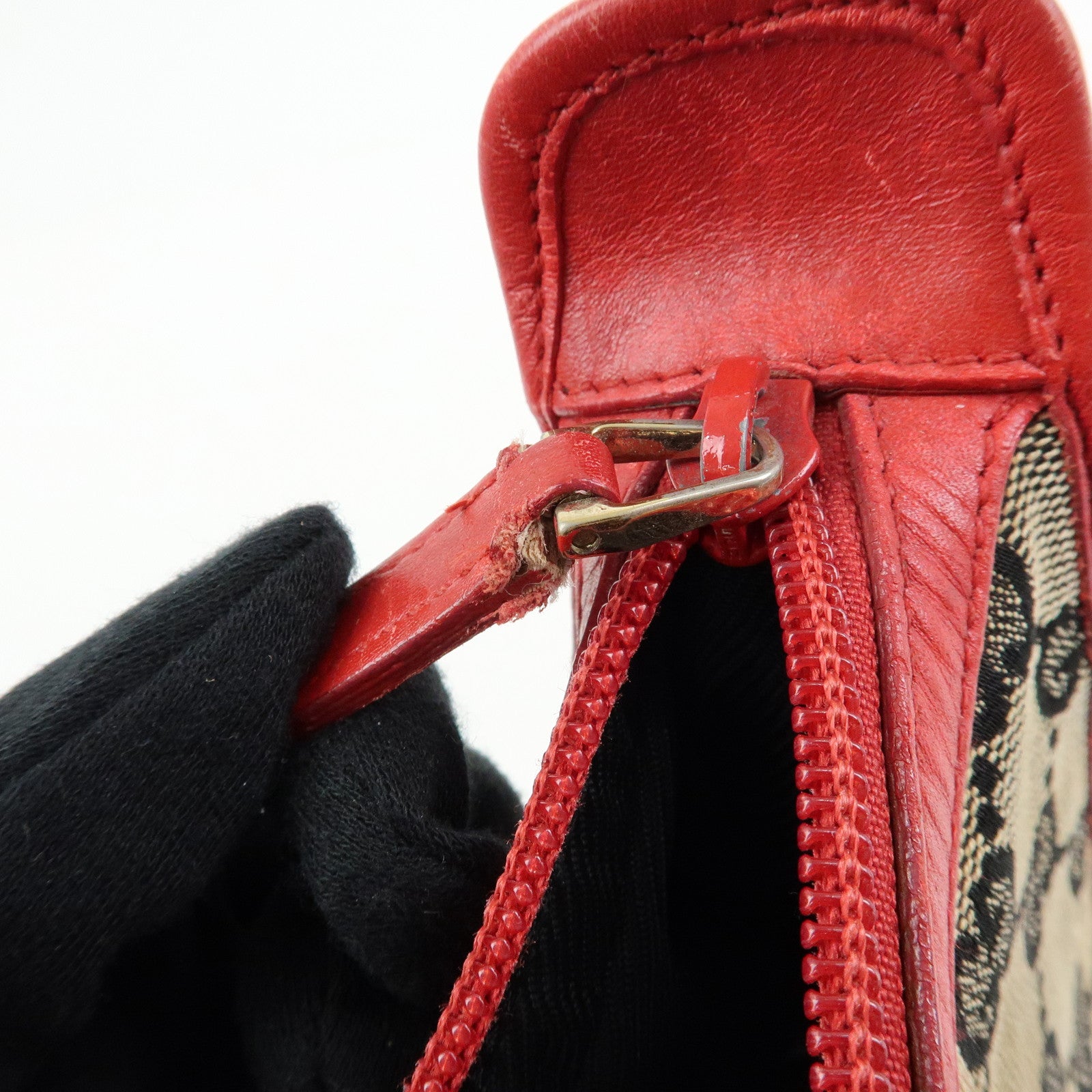 GUCCI GG Canvas Leather Shoulder Bag Hand Bag Beige Red 001・4206