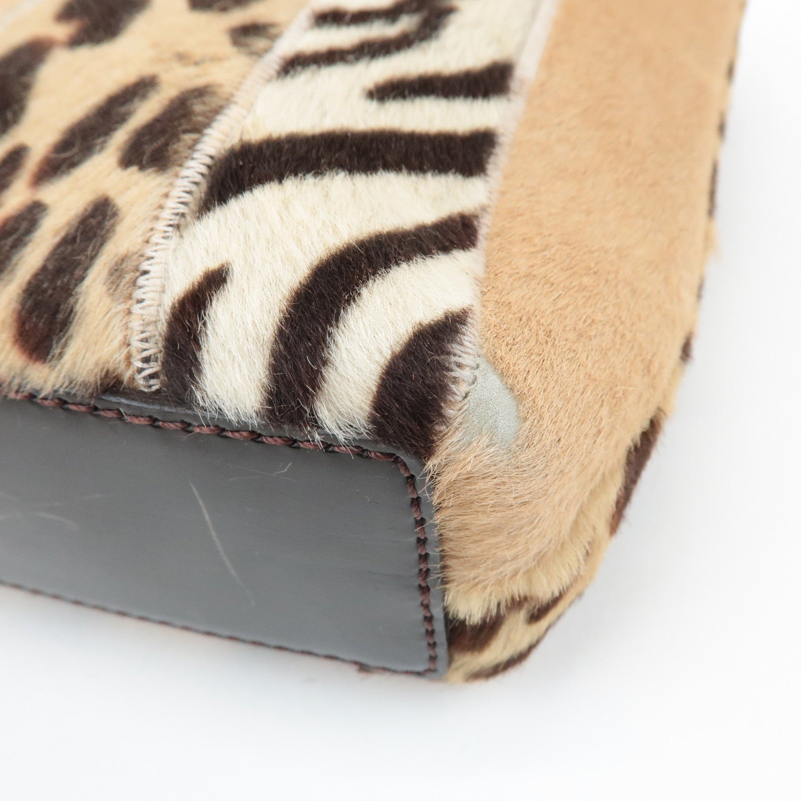 Christian Dior Leather Unborn Calf Tote Bag Leopard Beige Brown Used