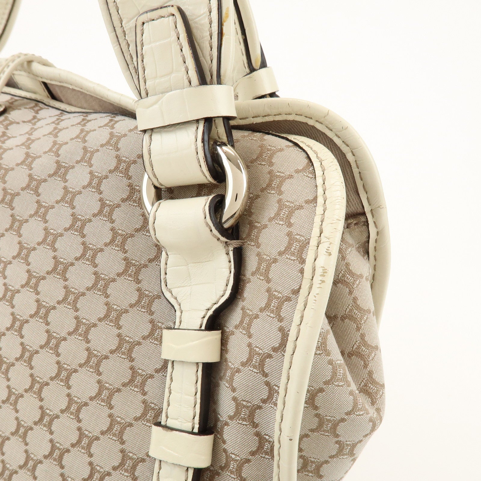 CELINE Macadam Bittersweet Canvas Leather Shoulder Bag Beige Ivory