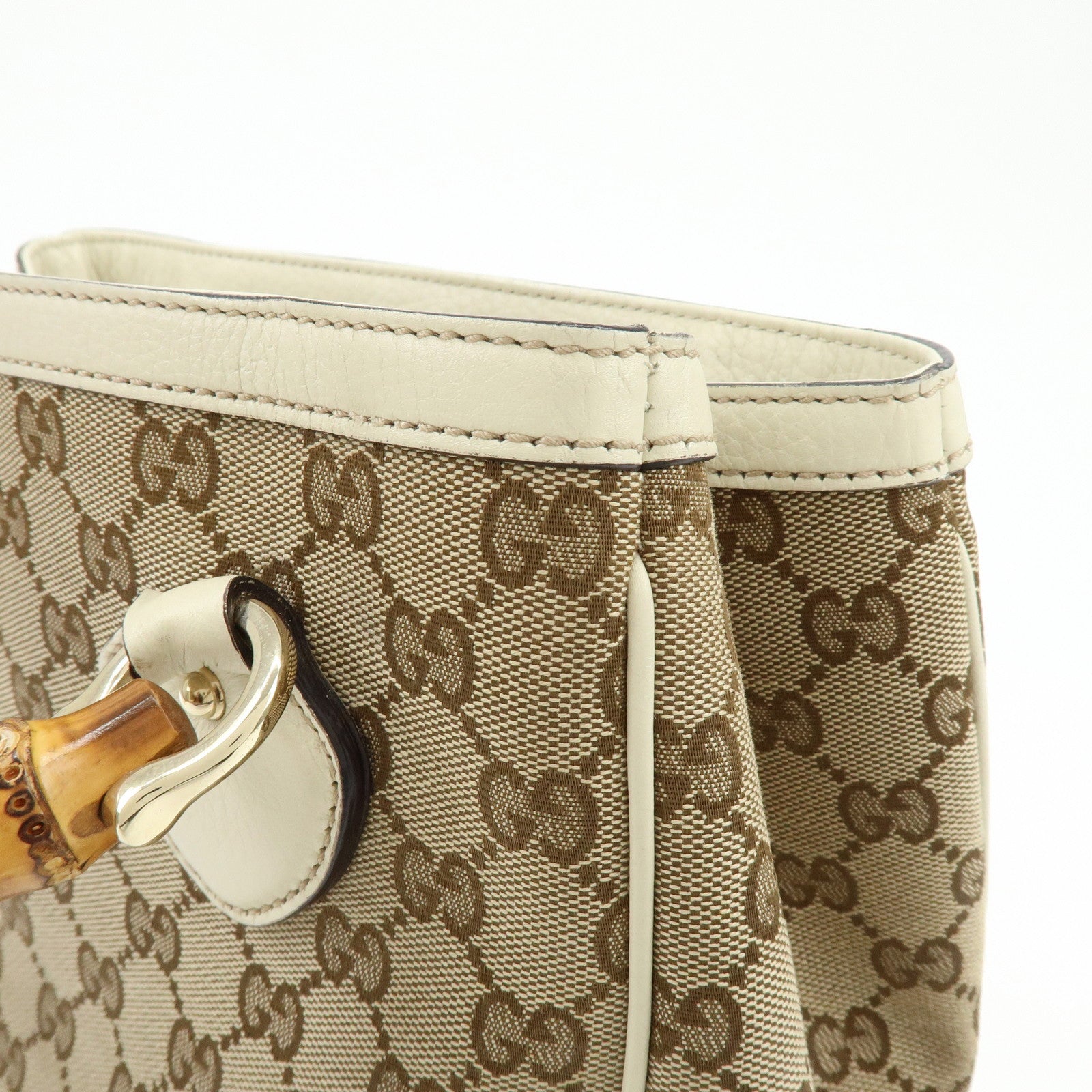 GUCCI Bamboo GG Canvas Leather 2Way Hand Shoulder Bag White 308360
