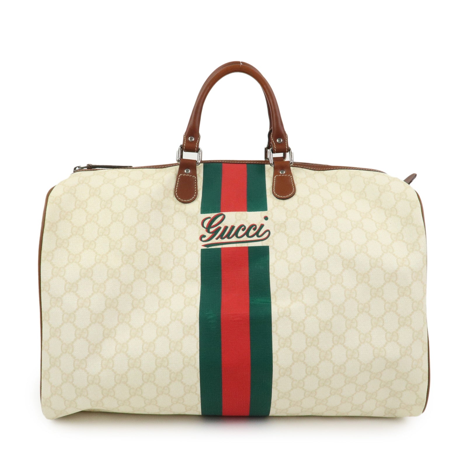 GUCCI Sherry GG Supreme Leather Boston Bag Ivory 189688