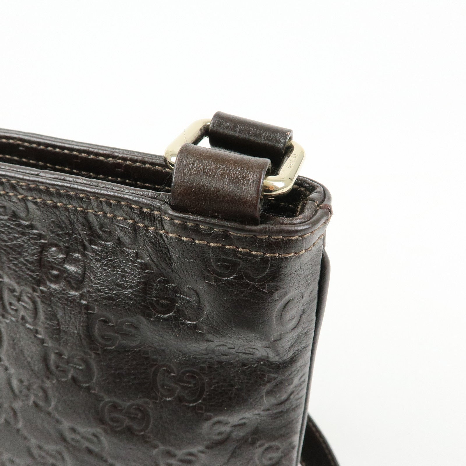 GUCCI Guccissima Leather Shoulder Bag Crossbody Bag Dark Brown