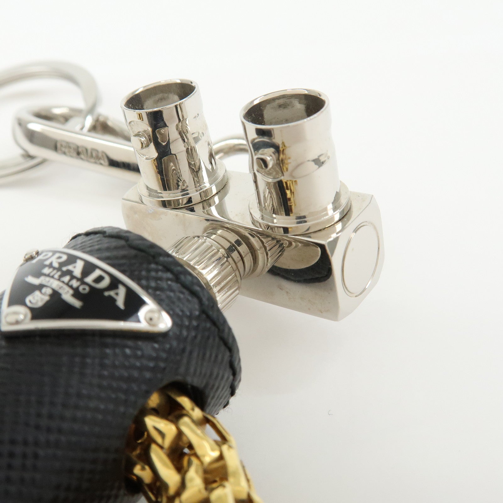 PRADA Triangle Logo Metal Saffiano Leather Robot Bag Charm 2TR103