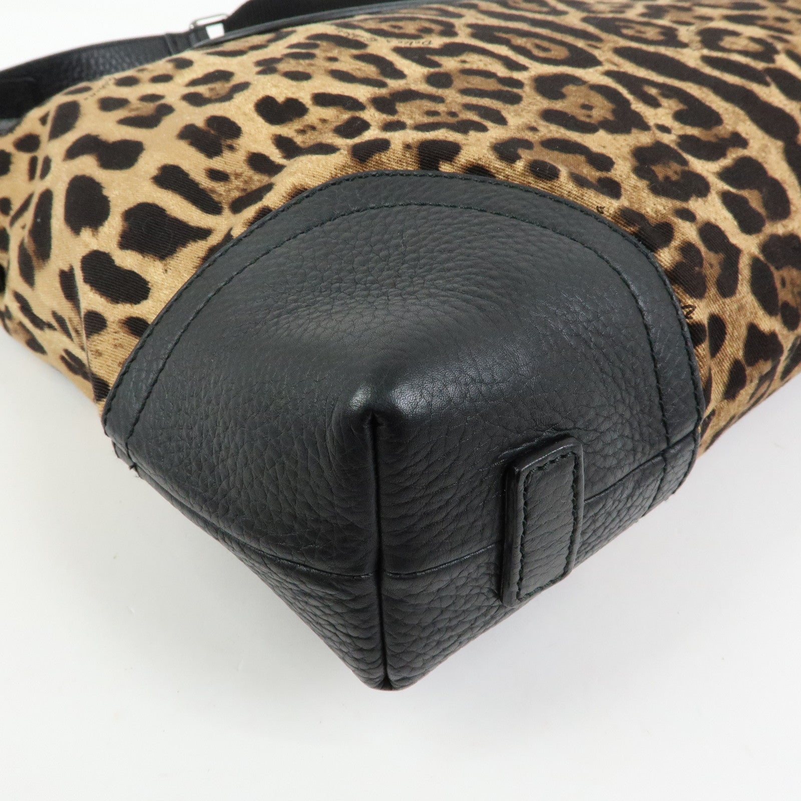 DOLCE & GABBANA Canvas Leather Shoulder Bag Leopard Brown Black