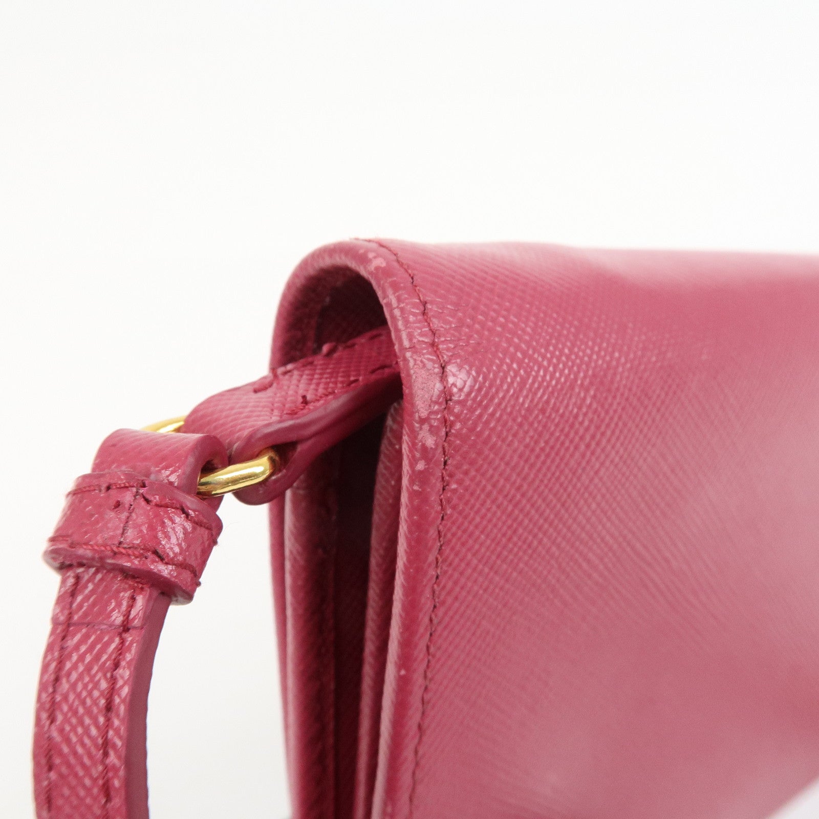 PRADA Logo Saffiano Leather Shoulder Long Wallet Pink 1M1437