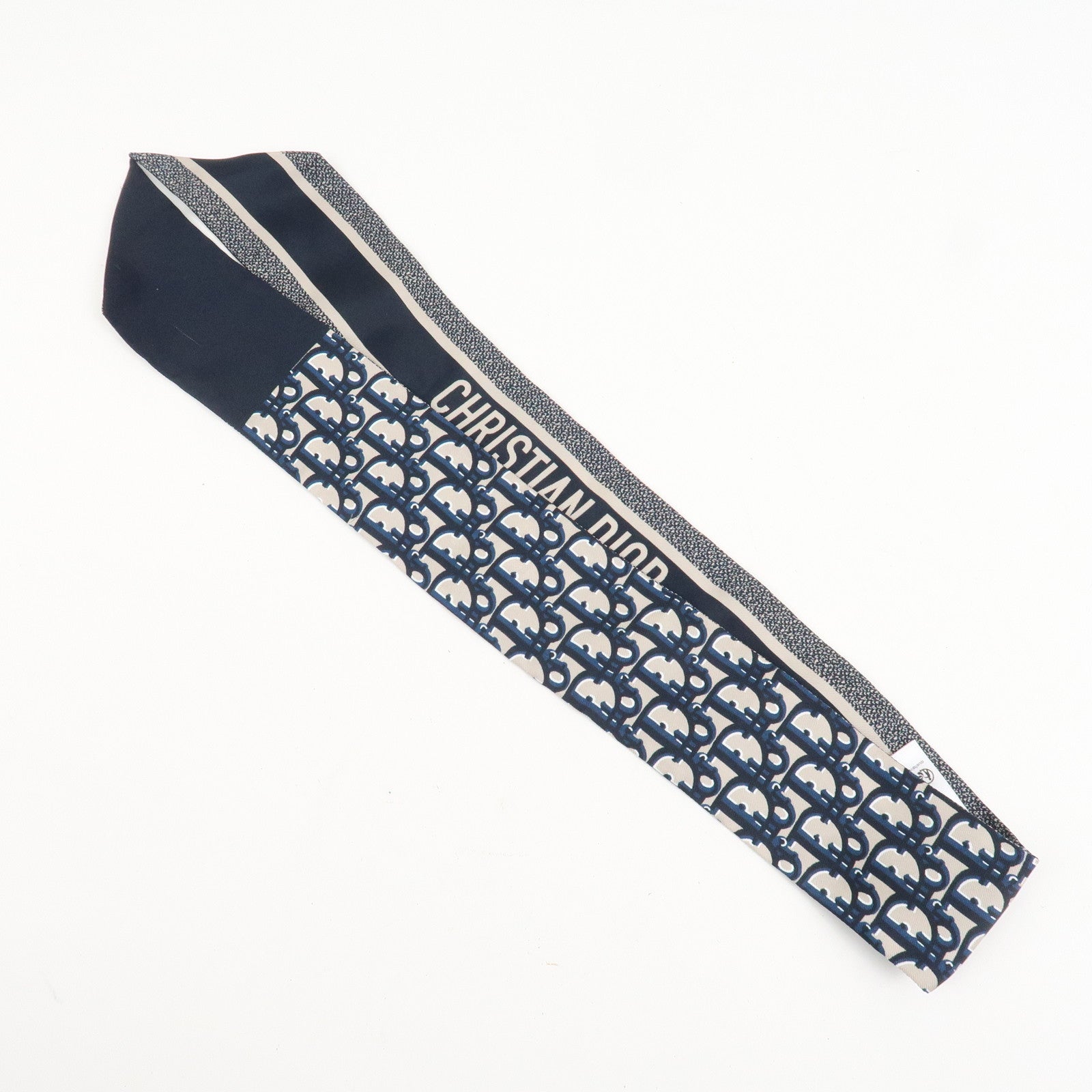 Christian Dior Oblique Mitzah Silk 100% Scarf Navy