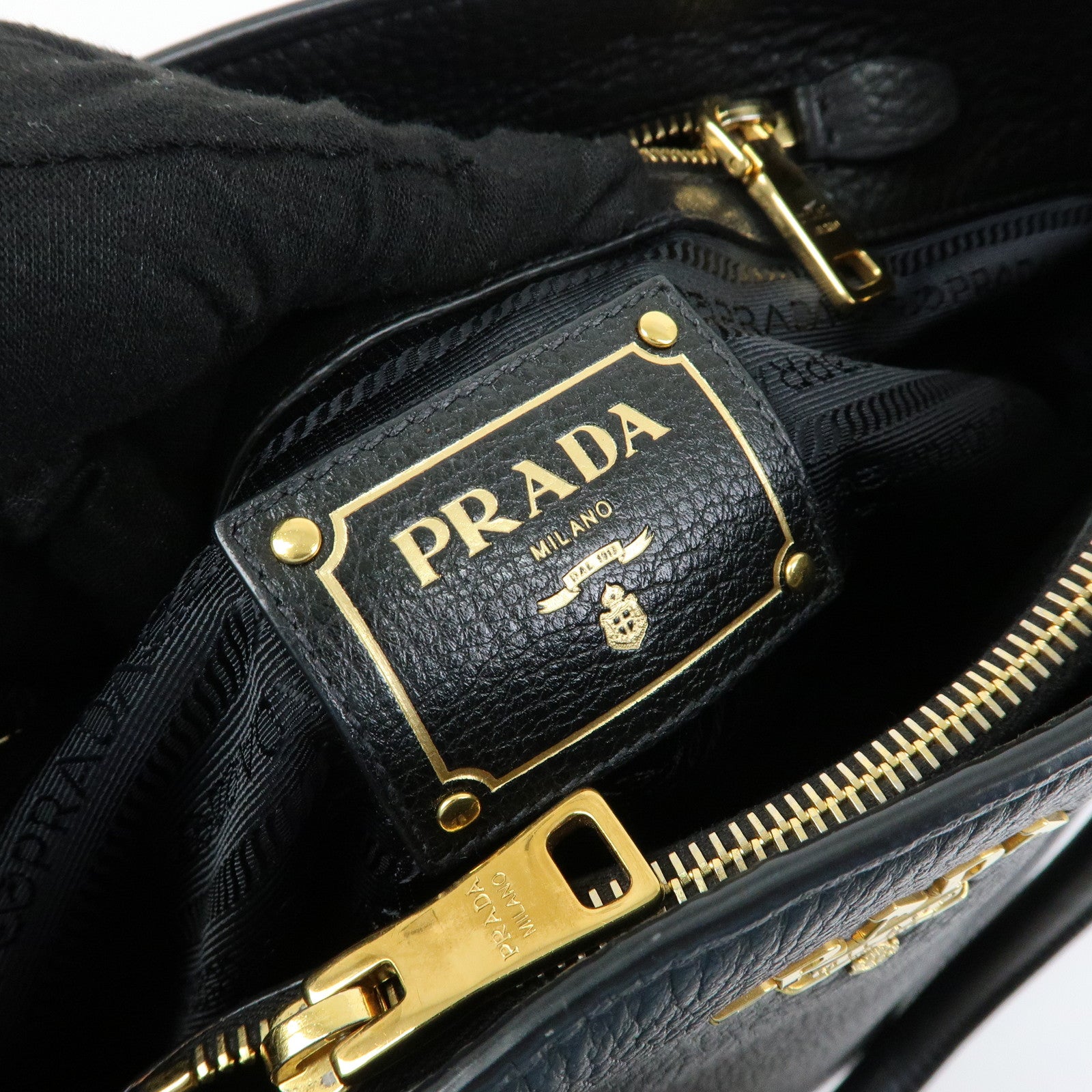 PRADA Logo Calf Leather Tote Bag Hand Bag Black