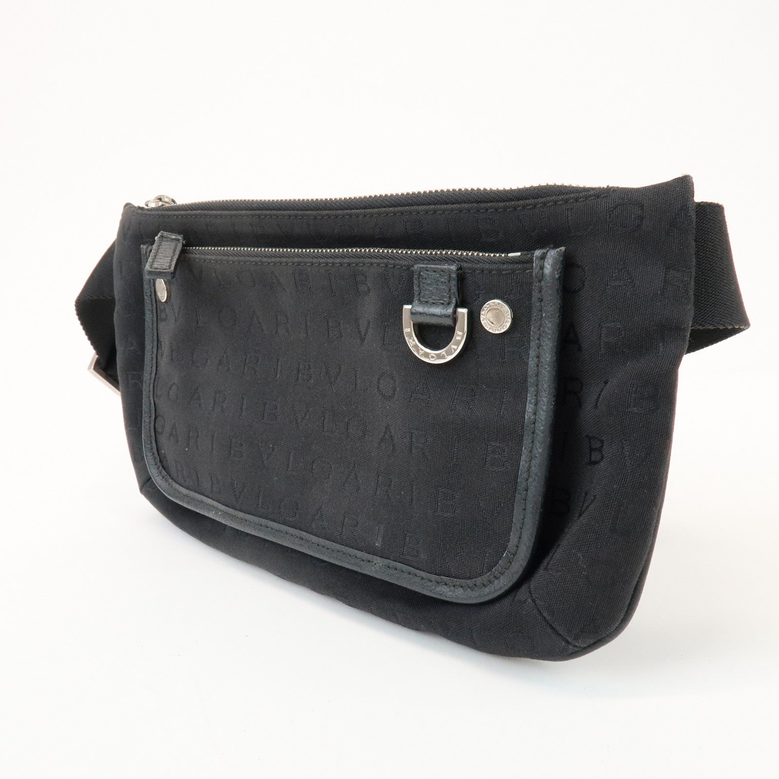 BVLGARI Logo Mania Canvas Leather Body Bag Waist Bag Black