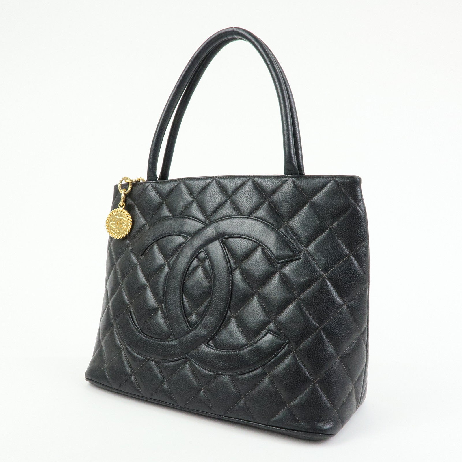 CHANEL Matelasse COCO Mark Medallion Tote Bag Hand Bag Black A01804