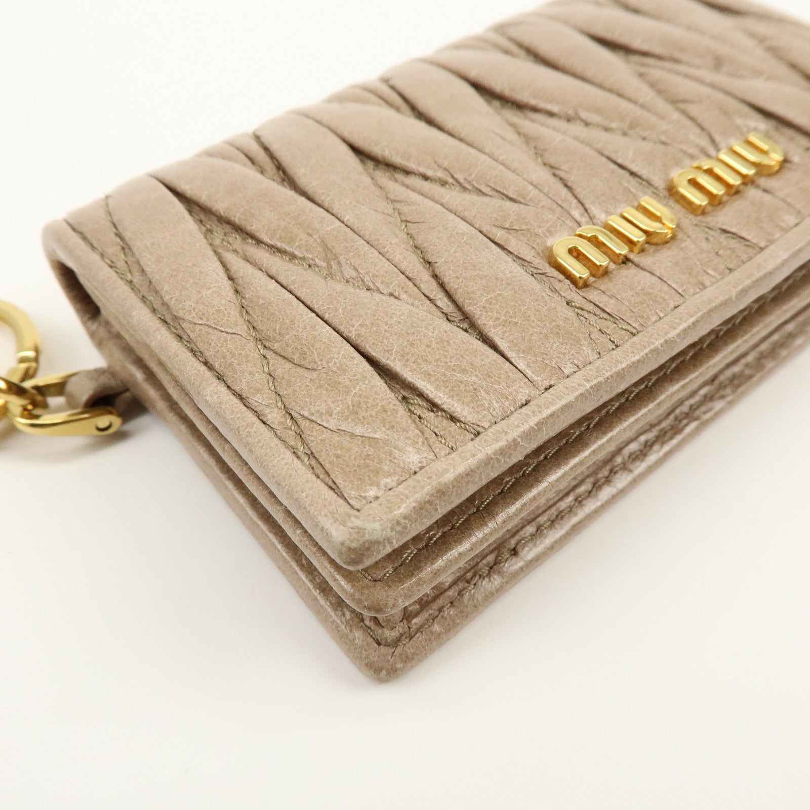 MIU MIU Matelasse Leather Card Case Card Holder Pink Beige 5MC407