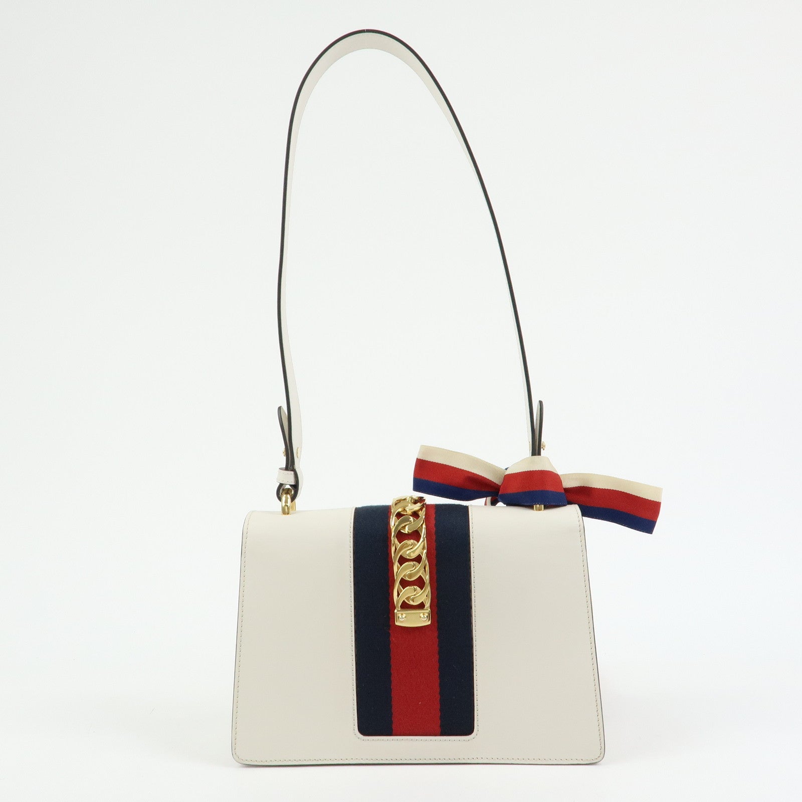 GUCCI Sylvie Sherry Leather Shoulder Bag Crossbody Bag Ivory 421882