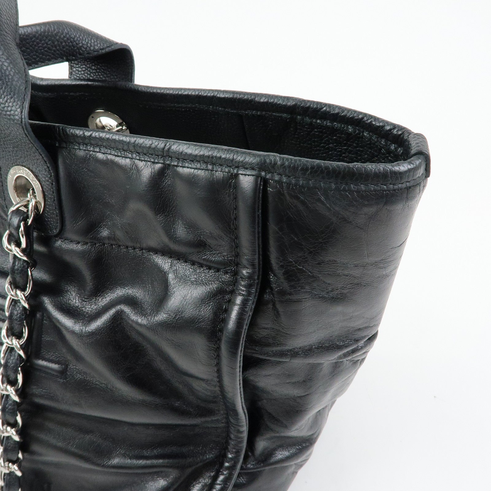 CHANEL Deauville GM Caviarskin Leather 2Way Tote Bag Black A66941