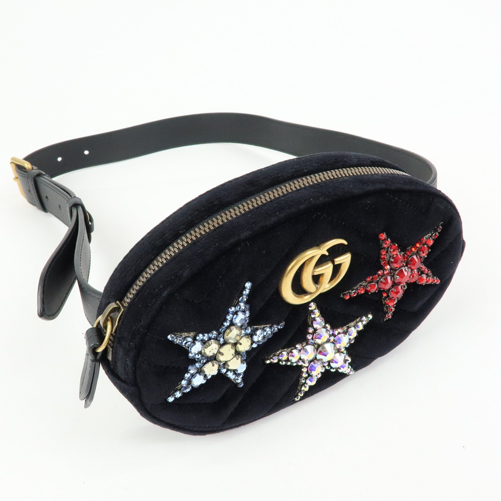 GUCCI Velvet Leather Star Bijou Motif Waist Pouch Body Bag 476434