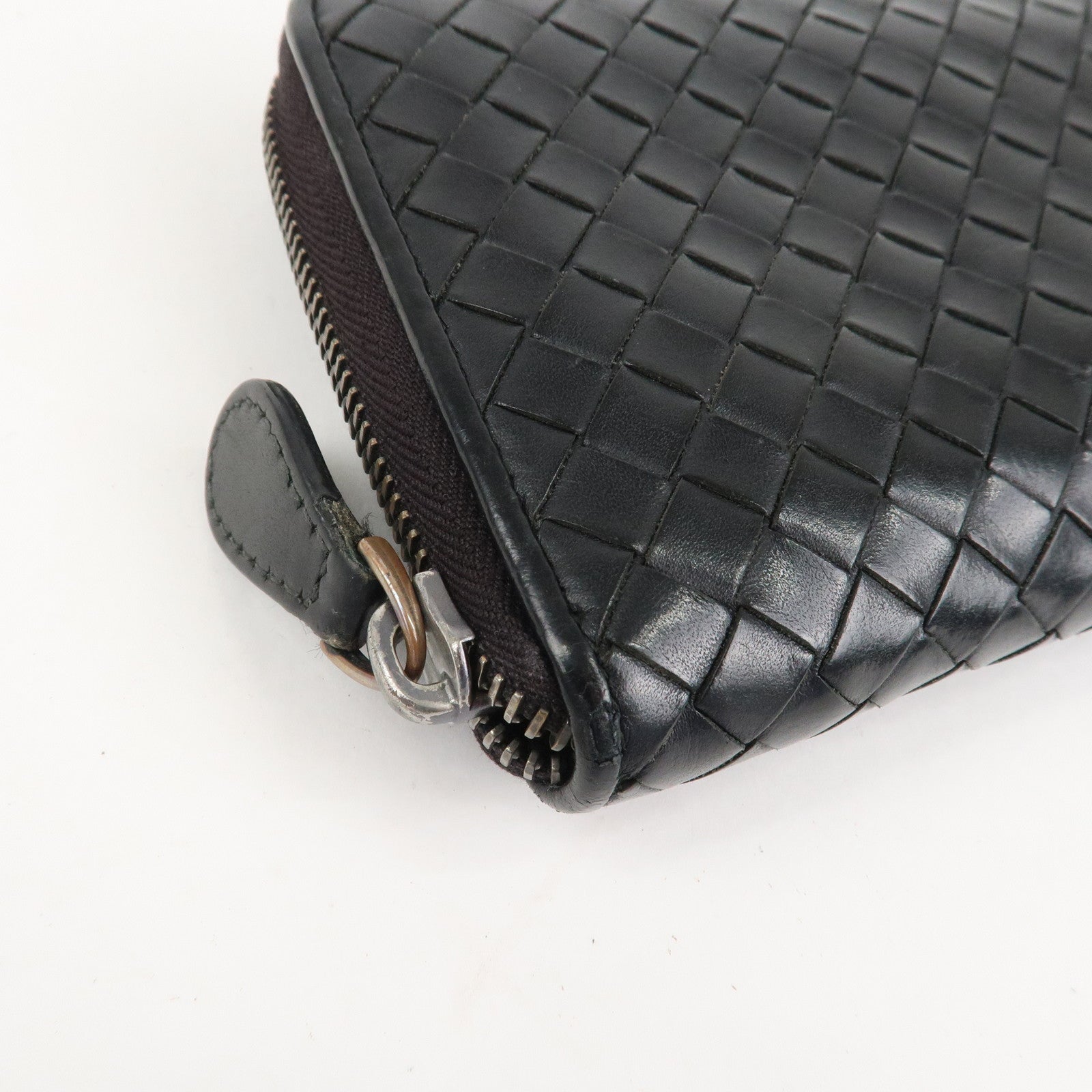 BOTTEGA VENETA Intrecciato Leather Round Zippy Wallet Black 114076 Used