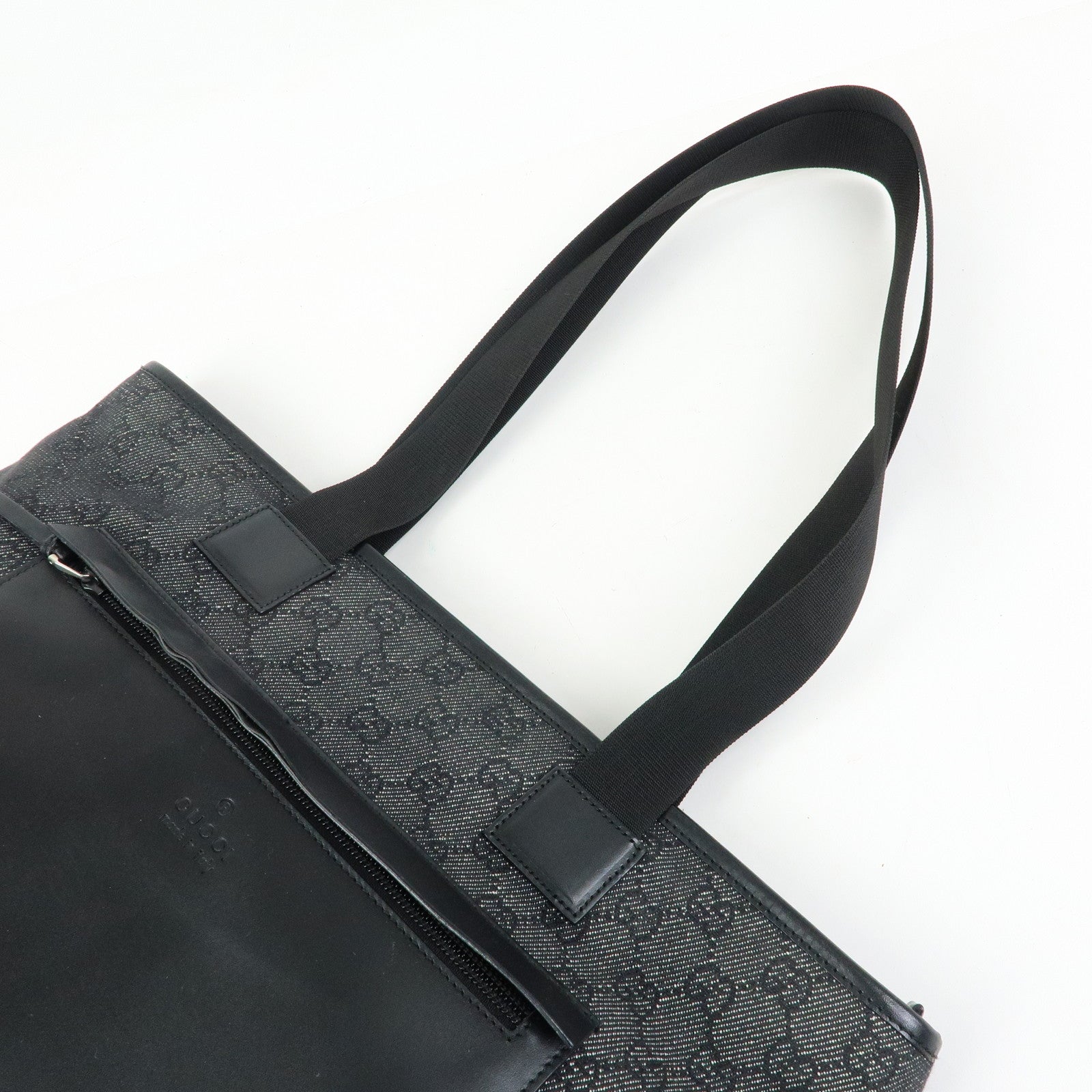 GUCCI GG Denim Leather Tote Bag Shoulder Bag Black 34339
