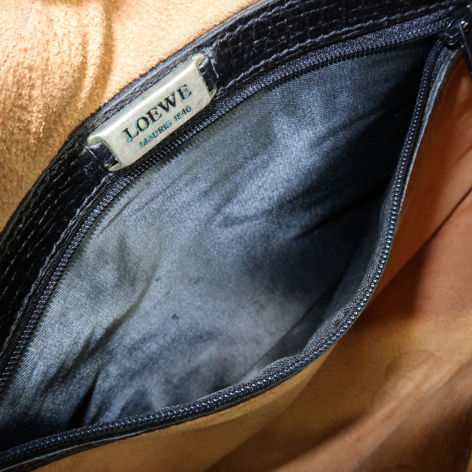 LOEWE Embossed Leather Shoulder Bag Hand Bag Black