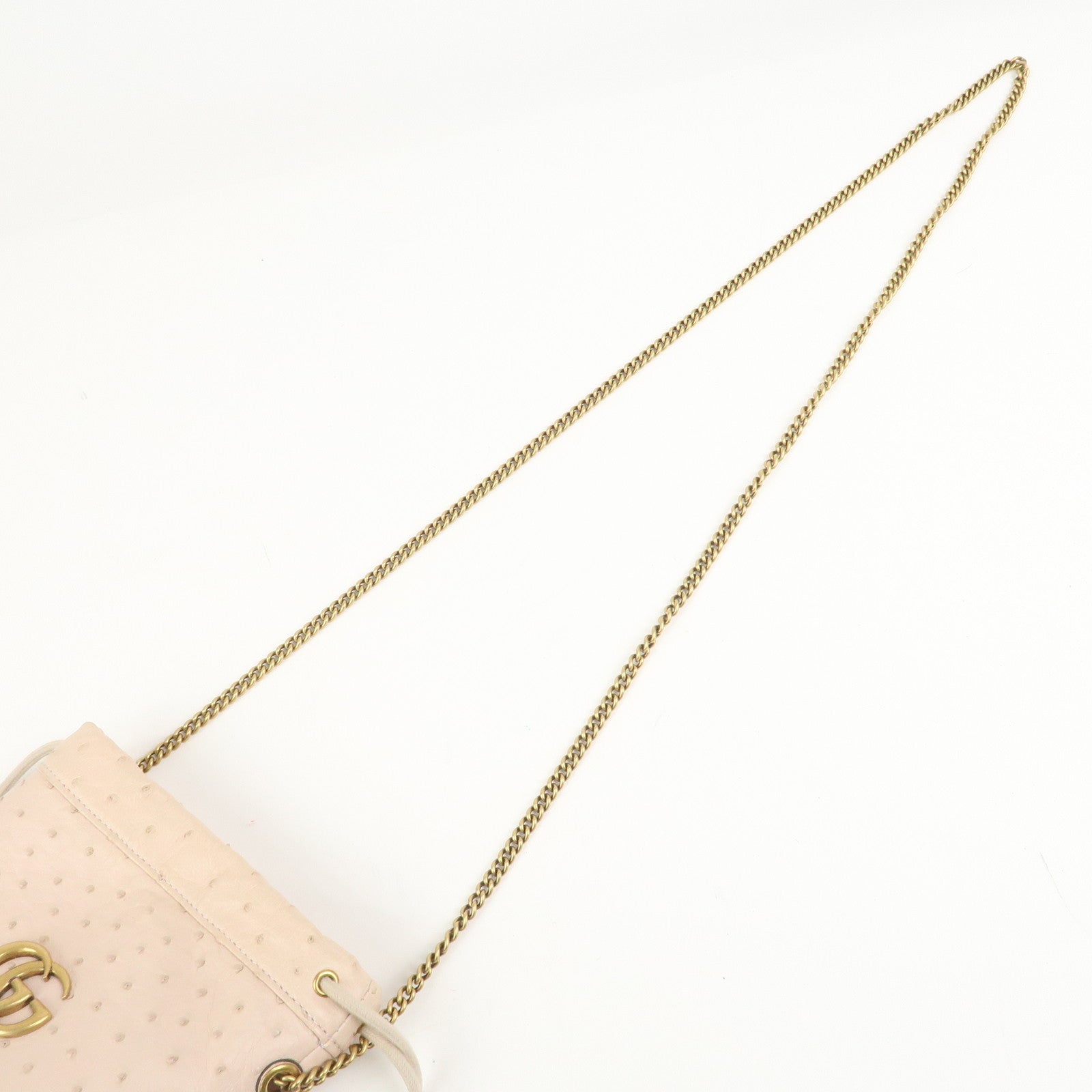 GUCCI GG Marmont Ostrich Leather Mini Bucket Chain Bag Ivory 575163