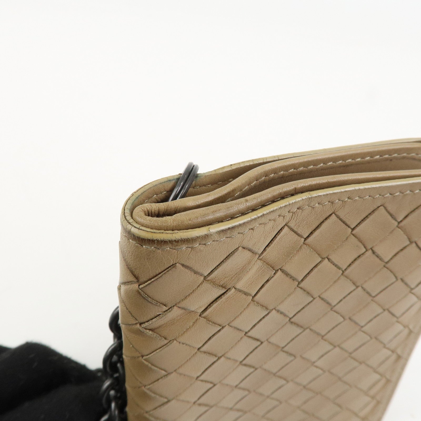 BOTTEGA VENETA Intrecciato Leather Chain Wallet Mini Wallet Beige Used