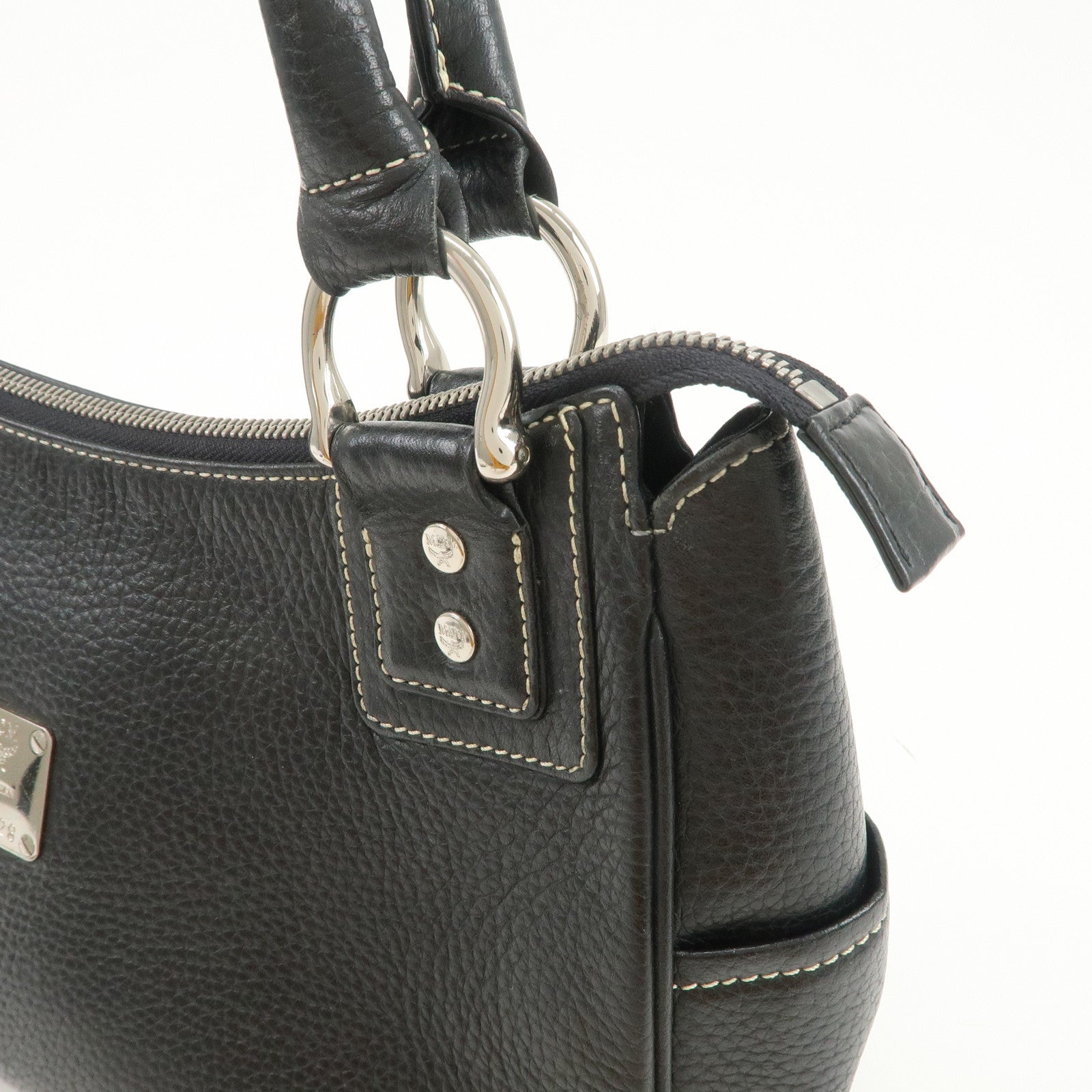 MCM Visetos Logo Leather Shoulder Bag Hand Bag Black