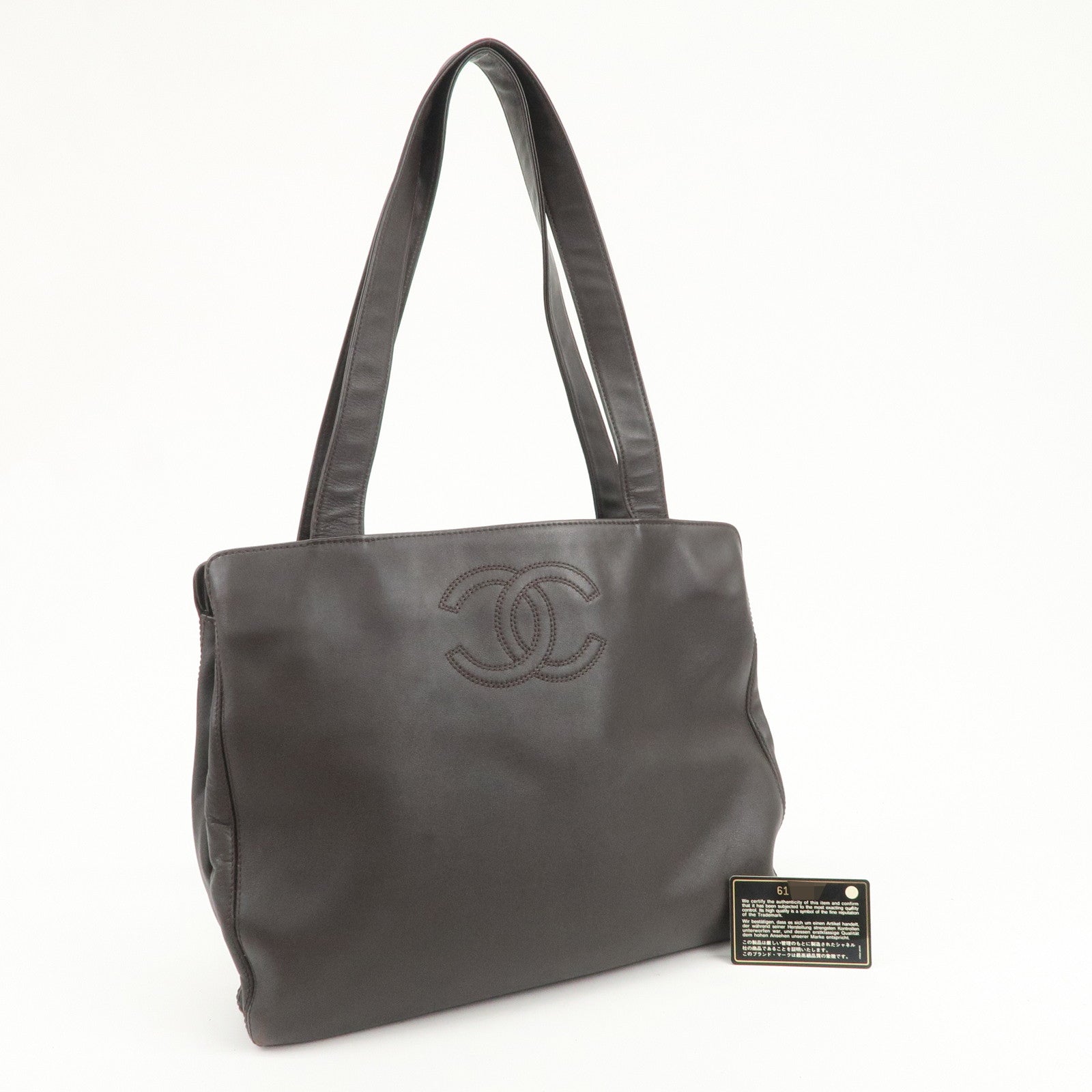 CHANEL COCO Mark Leather Tote Bag Shoulder Bag Brown A14305