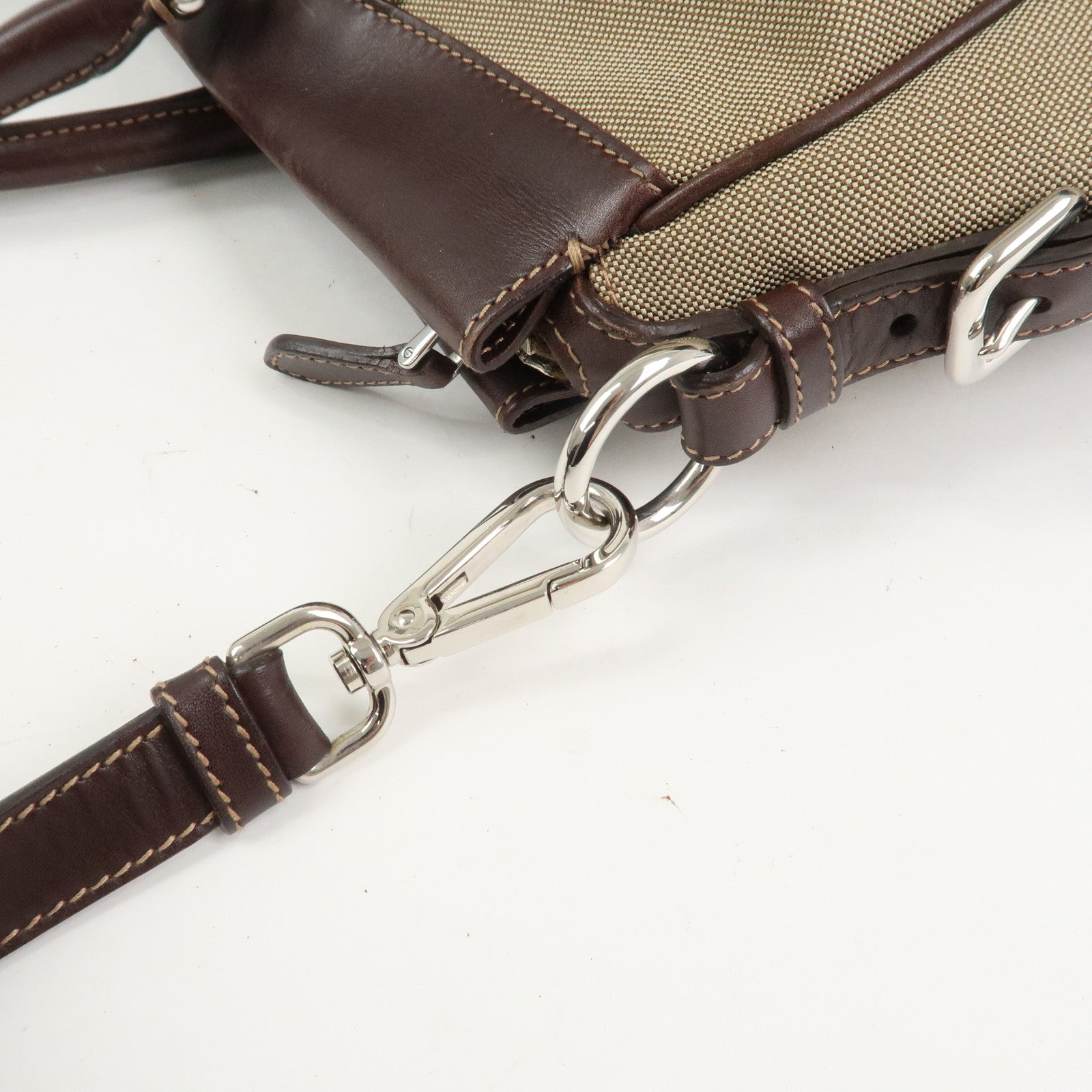 PRADA Logo Canvas Leather 2Way Bag Shoulder Bag Hand Bag Brown