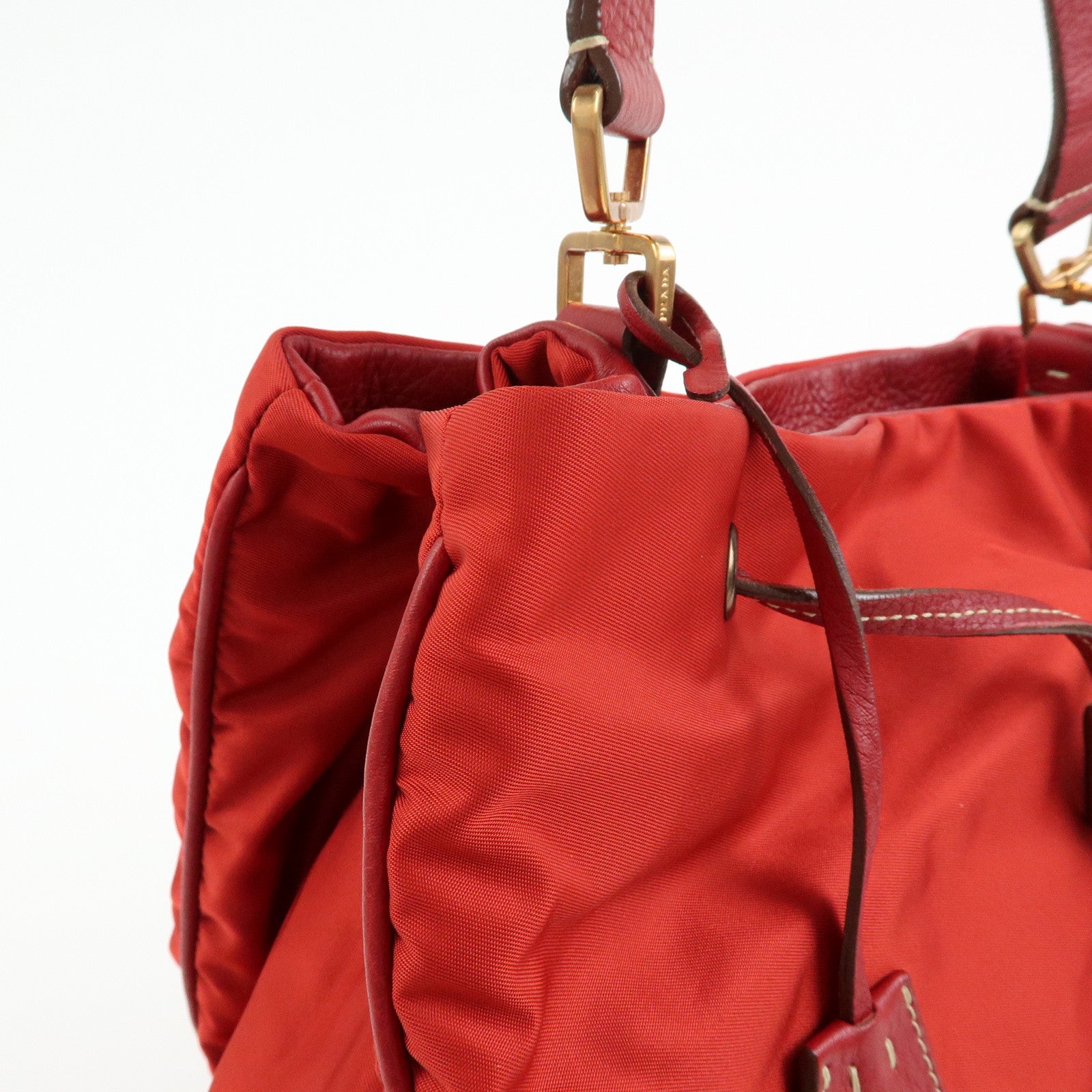 PRADA Triangle Logo Nylon Leather Shoulder Bag Hand Bag Red