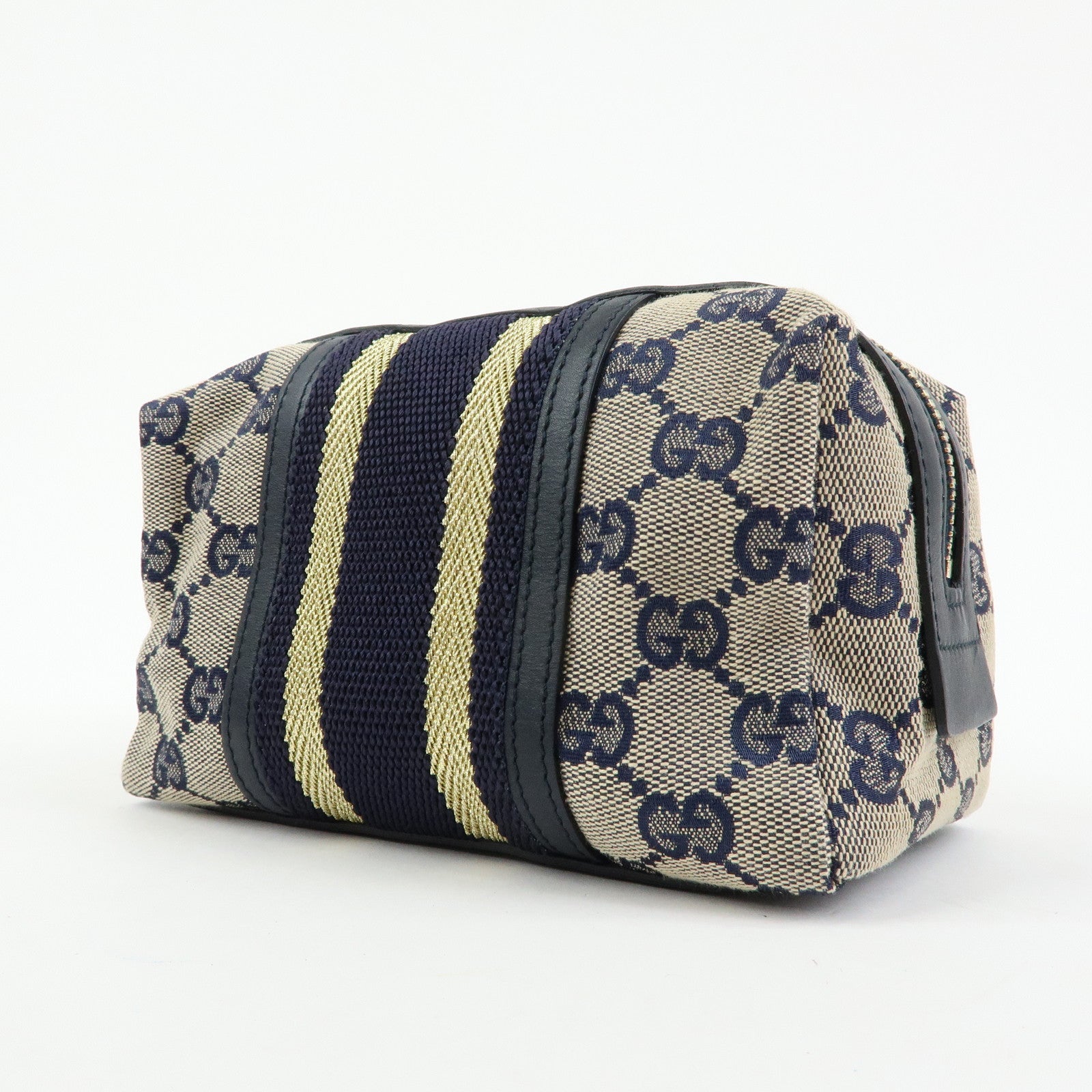 GUCCI Sherry GG Canvas Leather Cosmetic Pouch Navy 256636