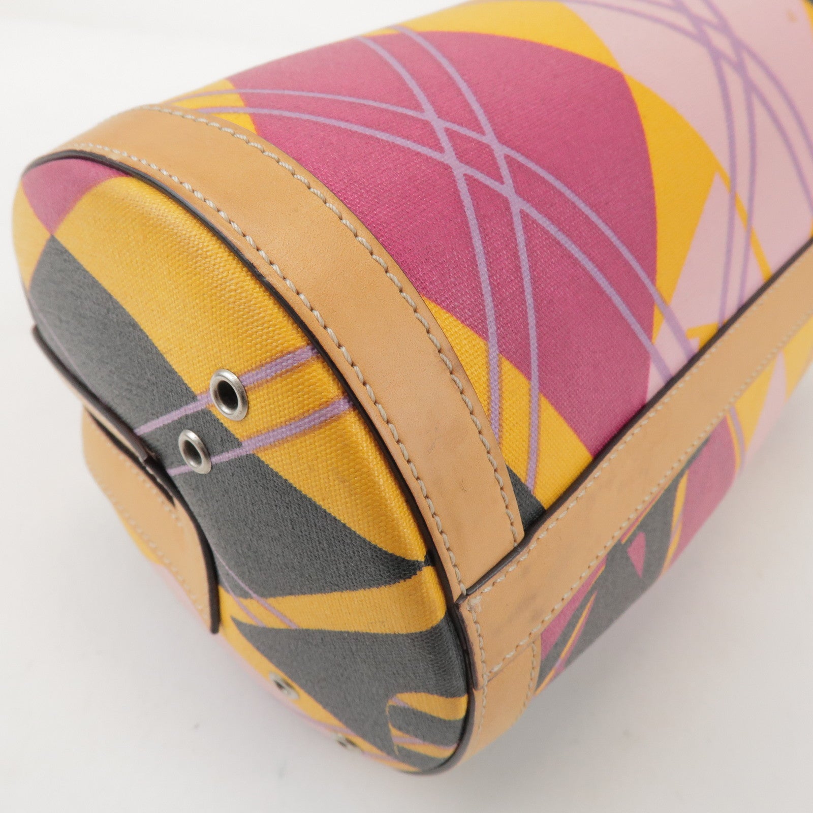 Christian Dior PVC Leather Hand Bag Light Brown Pink Orange