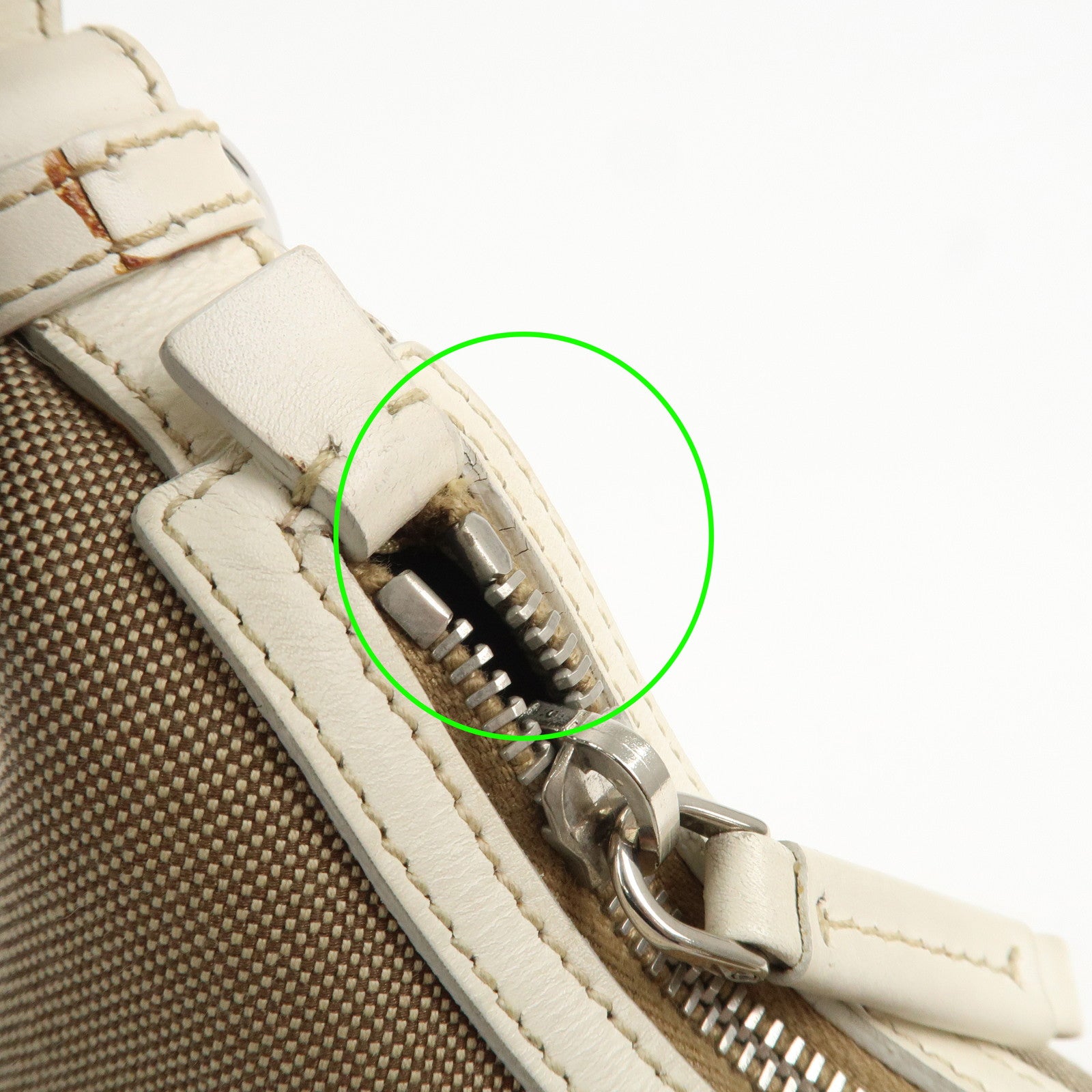 PRADA Logo Canvas Leather Shoulder Bag Hand Bag Beige White BR3429