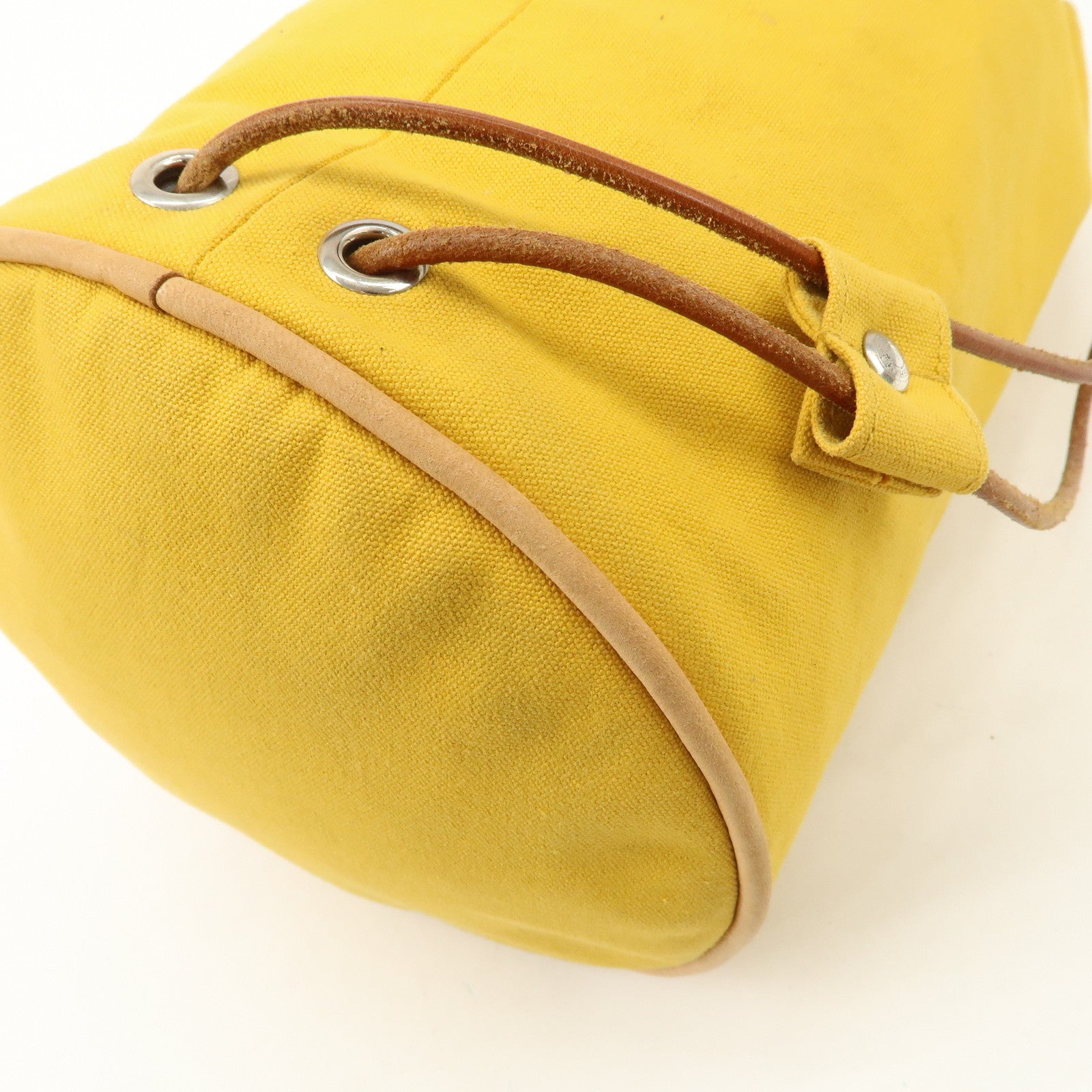 HERMES Porochon Mimil Canvas Leather PM Shoulder Bag Yellow Used