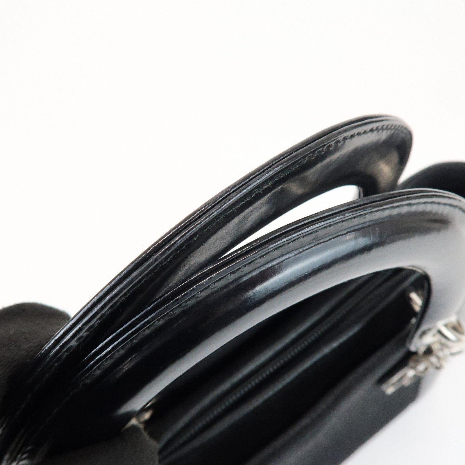 Christian Dior Lady Dior Canvas Patent Leather Hand Bag Black