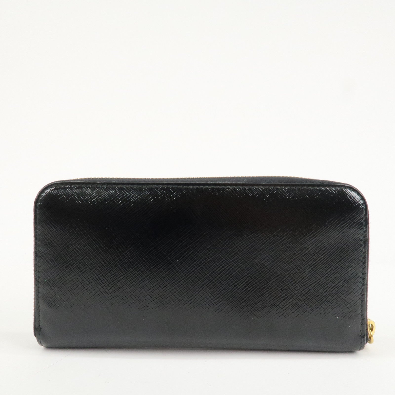 PRADA Logo Saffiano Vernis Leather Round Zipper Long Wallet 1ML506 Used