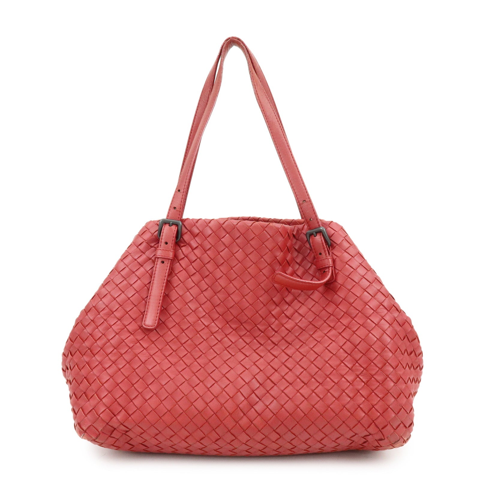 BOTTEGA VENETA Intrecciato Leather Tote Bag Shoulder Bag Red