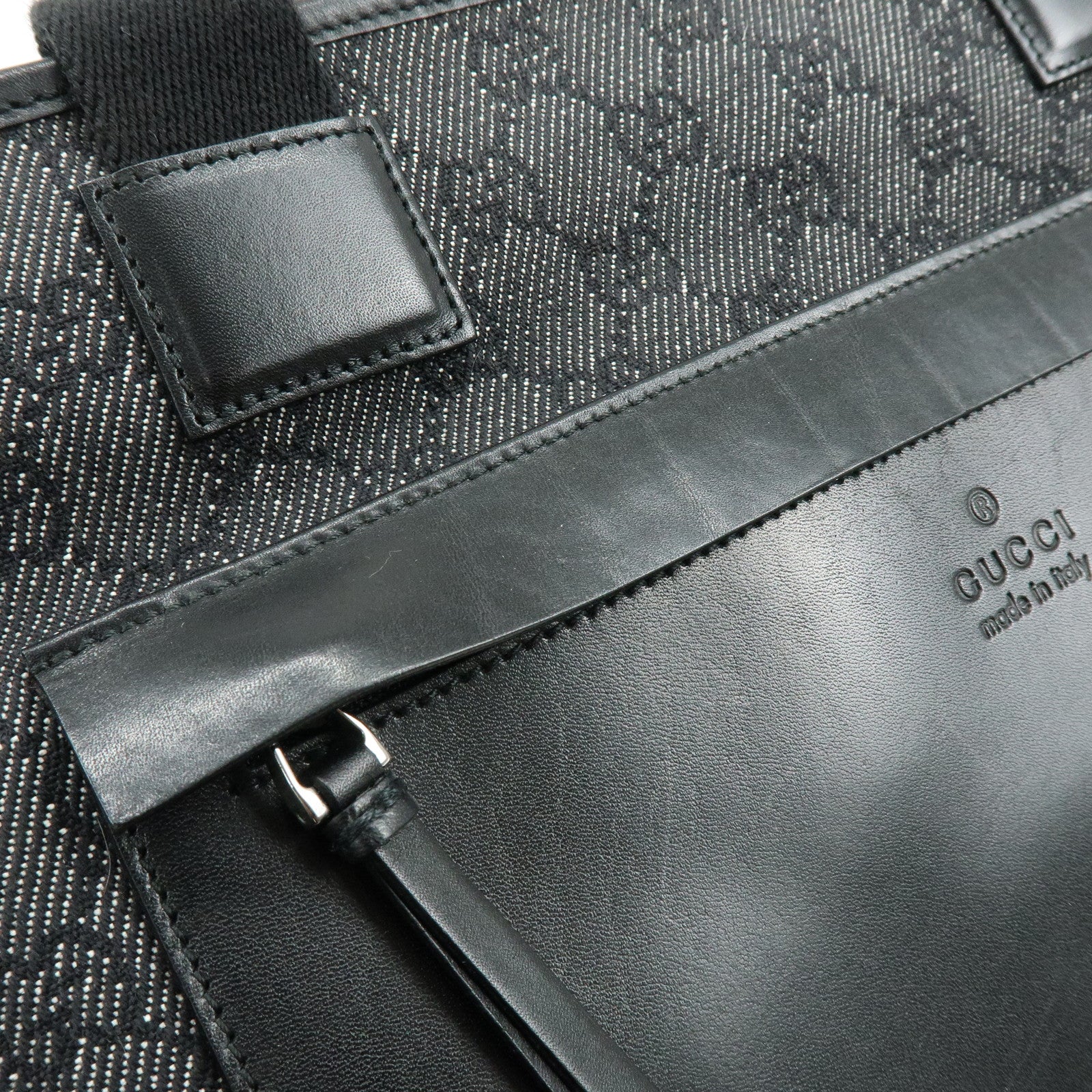 GUCCI GG Canvas Leather Tote Bag Shoulder Bag Black 34339