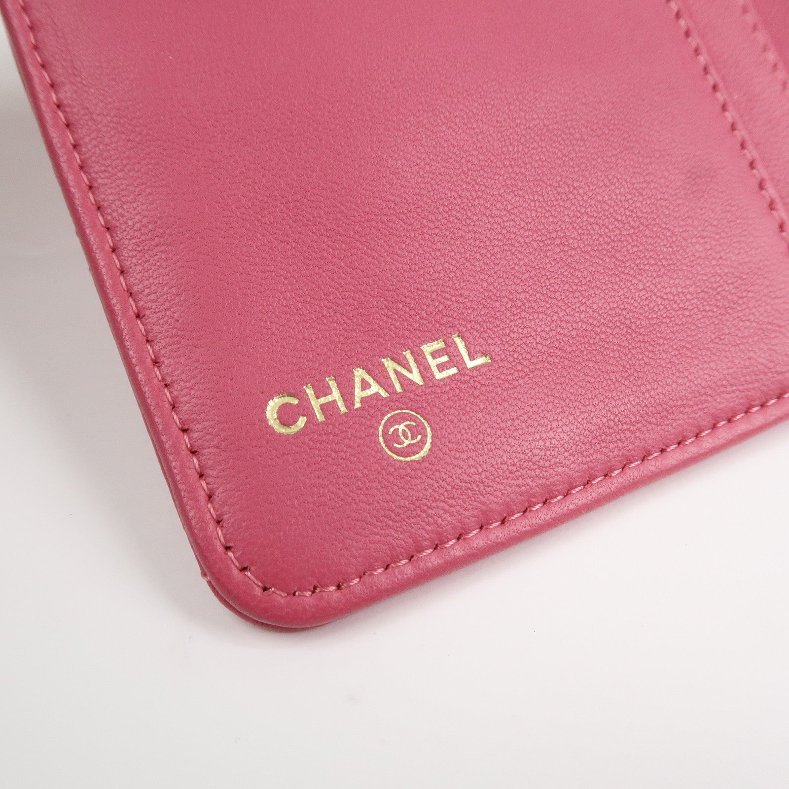 CHANEL Matelasse Lamb Skin Bi-fold Wallet Purse Pink