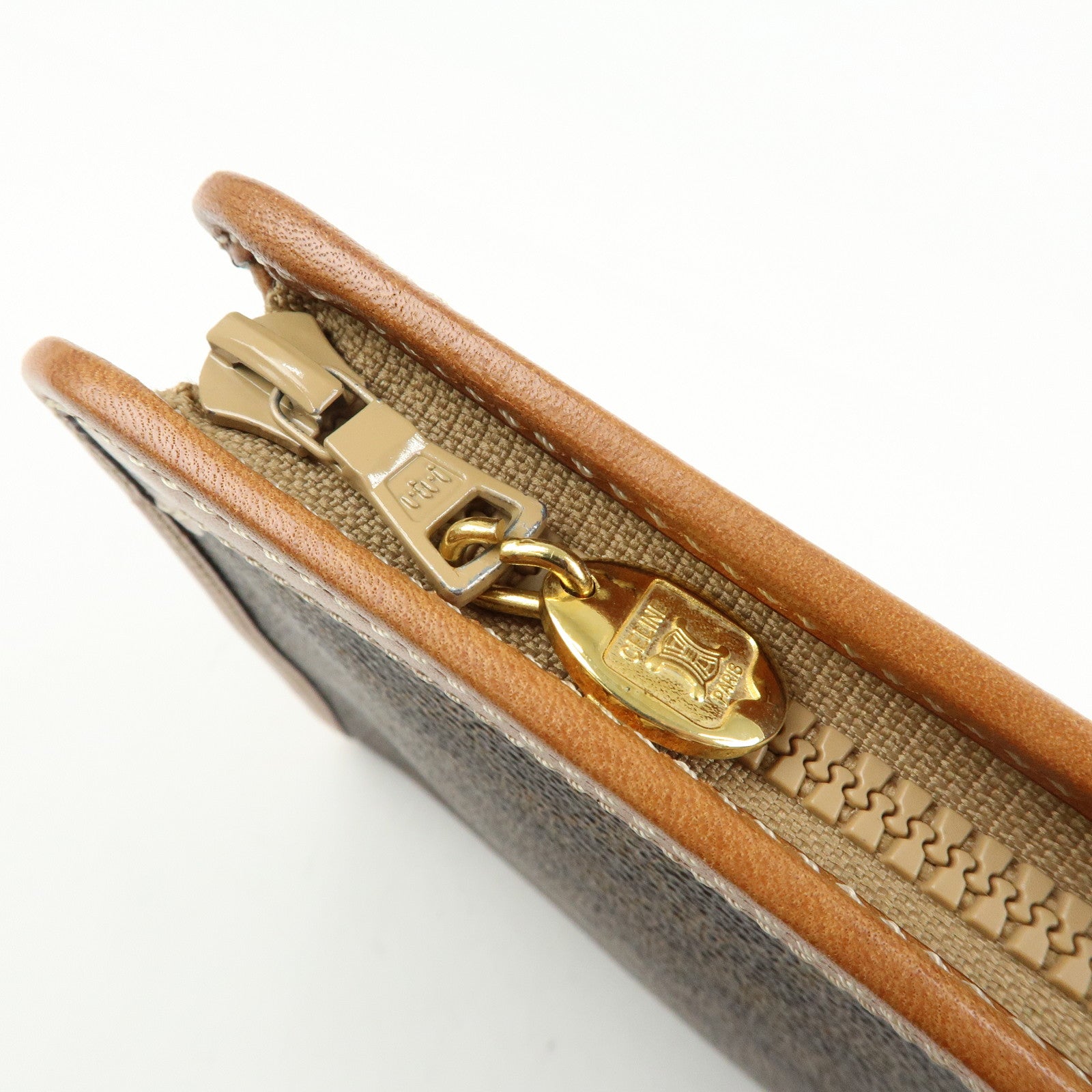CELINE Macadam PVC Coated Canvas Leather Clutch Bag Pouch Brown