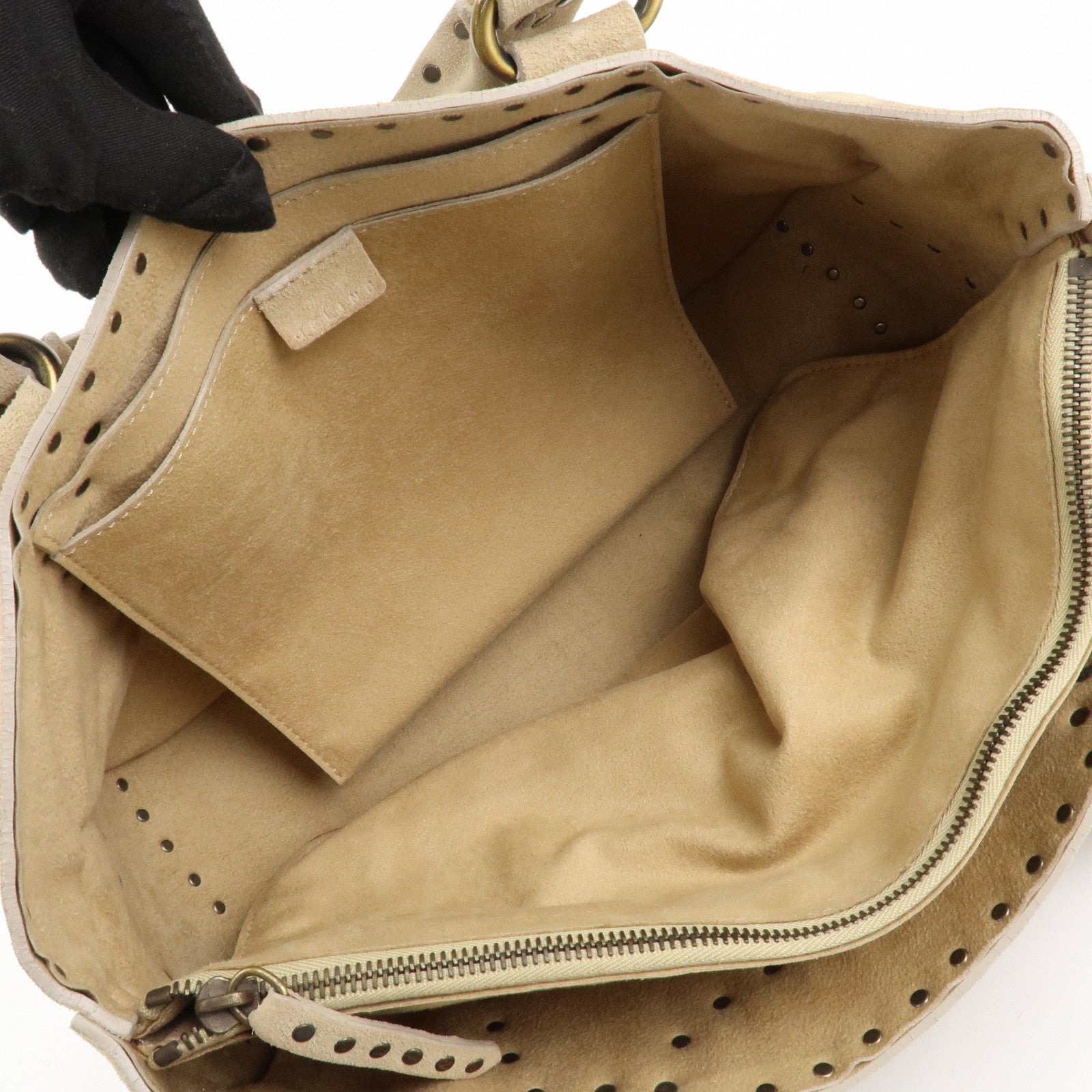 CELINE Suede Boogie Bag Hand Bag Tote Bag Ivory CE00/38 Used