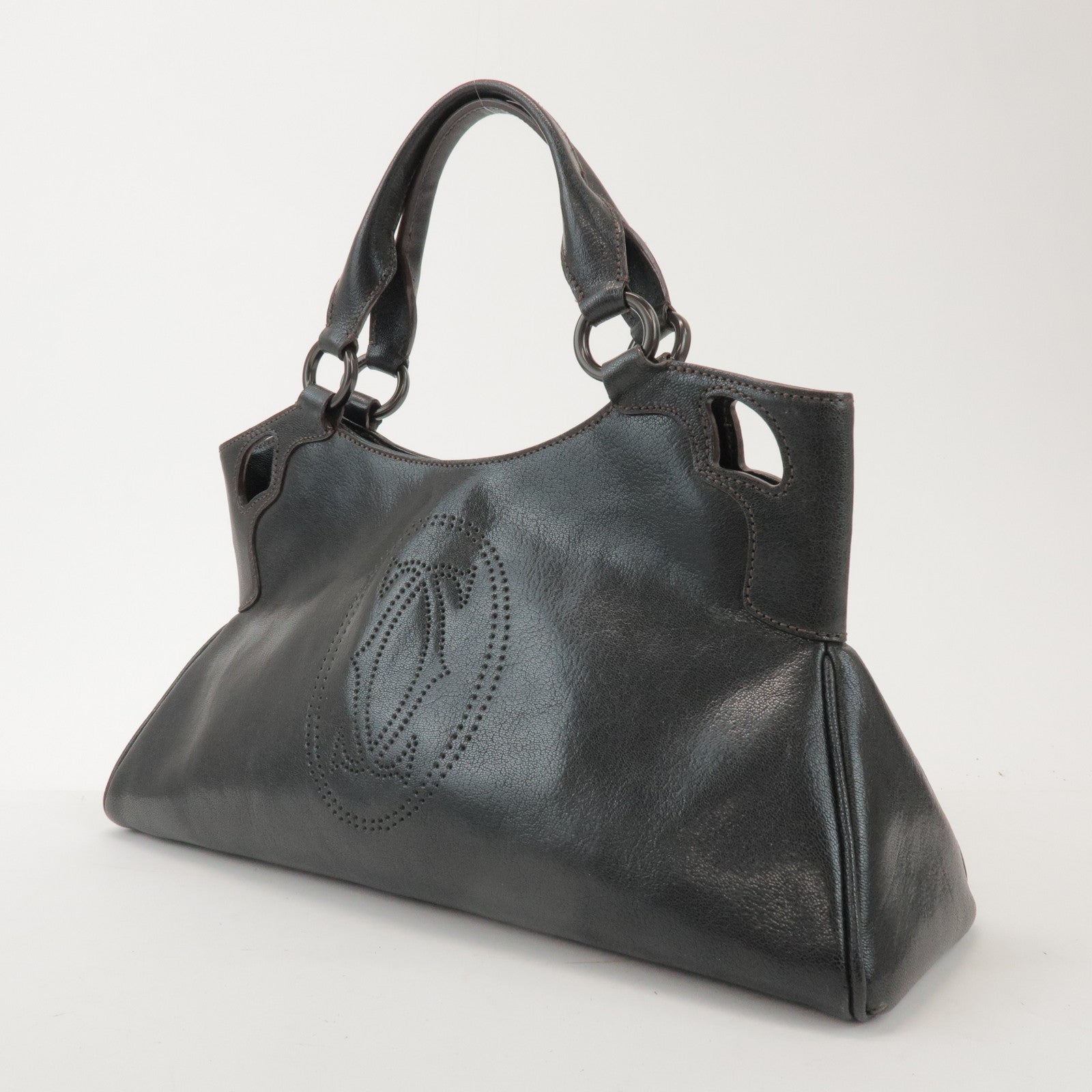 Cartier Marcello de Cartier Leather Hand Bag Tote Bag Black