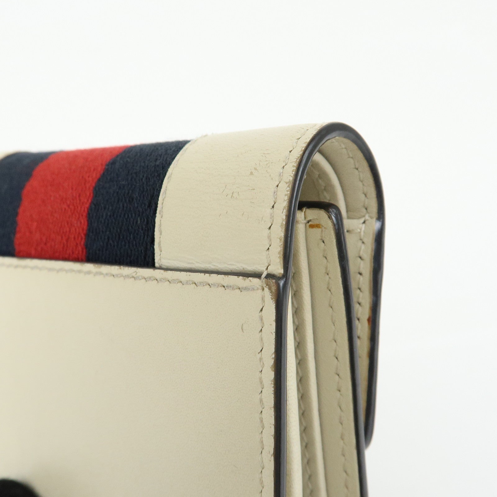 GUCCI Sherry Silvie Leather Tri-fold Compact Wallet Ivory 476081