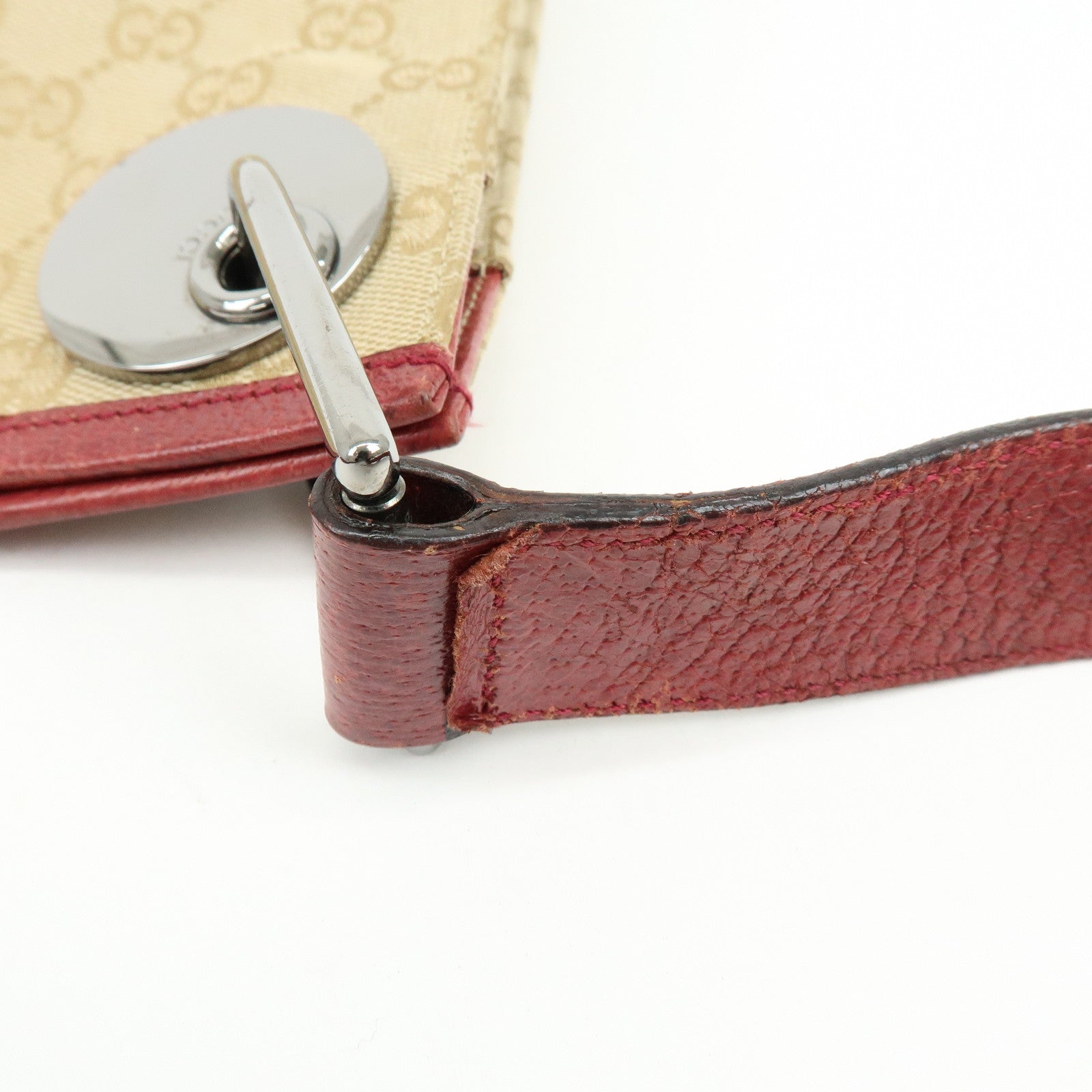 GUCCI GG Canvas Leather Shoulder Bag Crossbody Bag Beige Burgundy