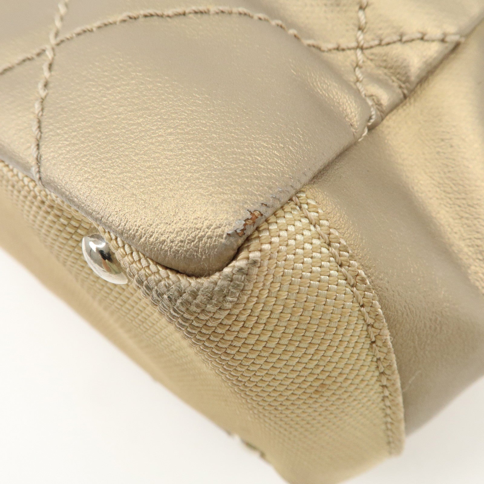 CHANEL Paris Biarritz PVC Canvas Leather Tote Bag PM A34208 Used