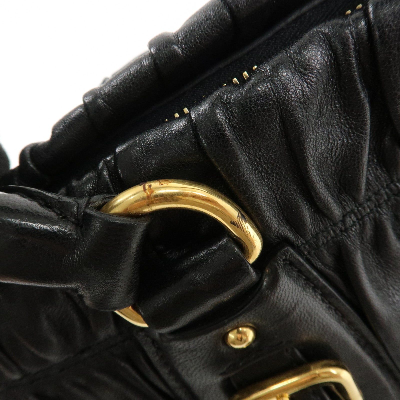 PRADA Logo Leather 2WAY Tote Bag Hand Bag Black Gold HDW B11091 Used