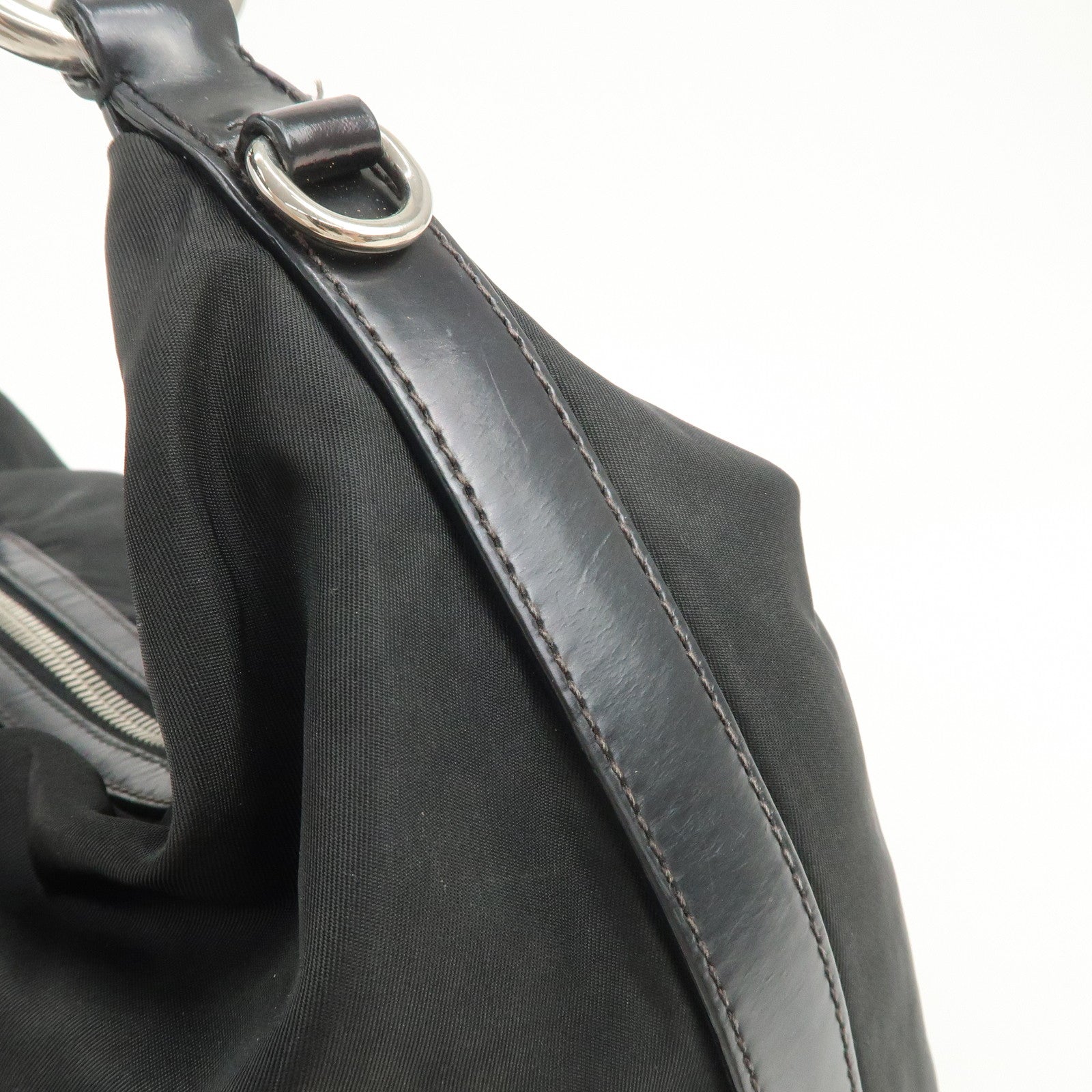 PRADA Logo Nylon Leather Shoulder Bag Hand Bag Black BR3287