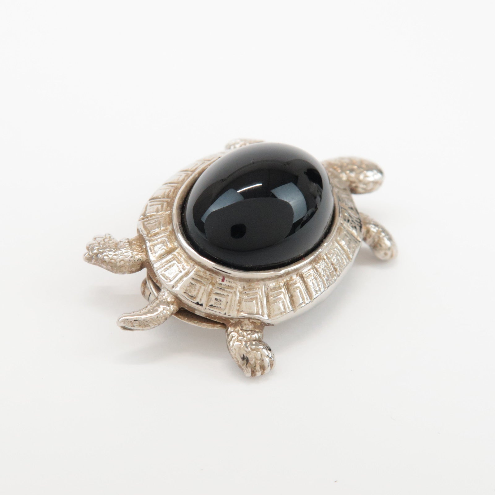 Ferragamo Metal Stone Accessory Turtle Brooch Silver Black