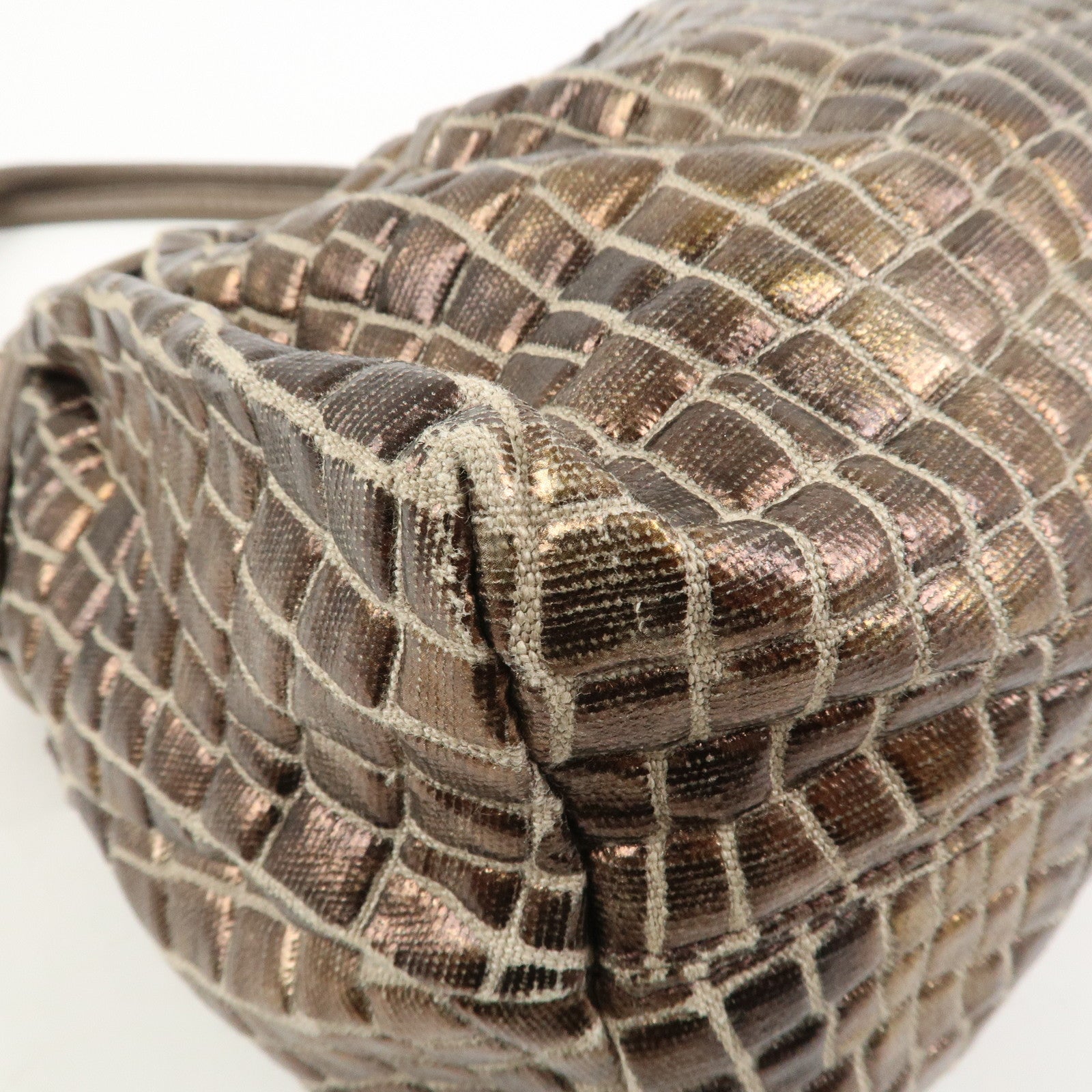 FENDI Embossed Leather Gathered Shoulder Bag Tote Bag Brown 8BH186
